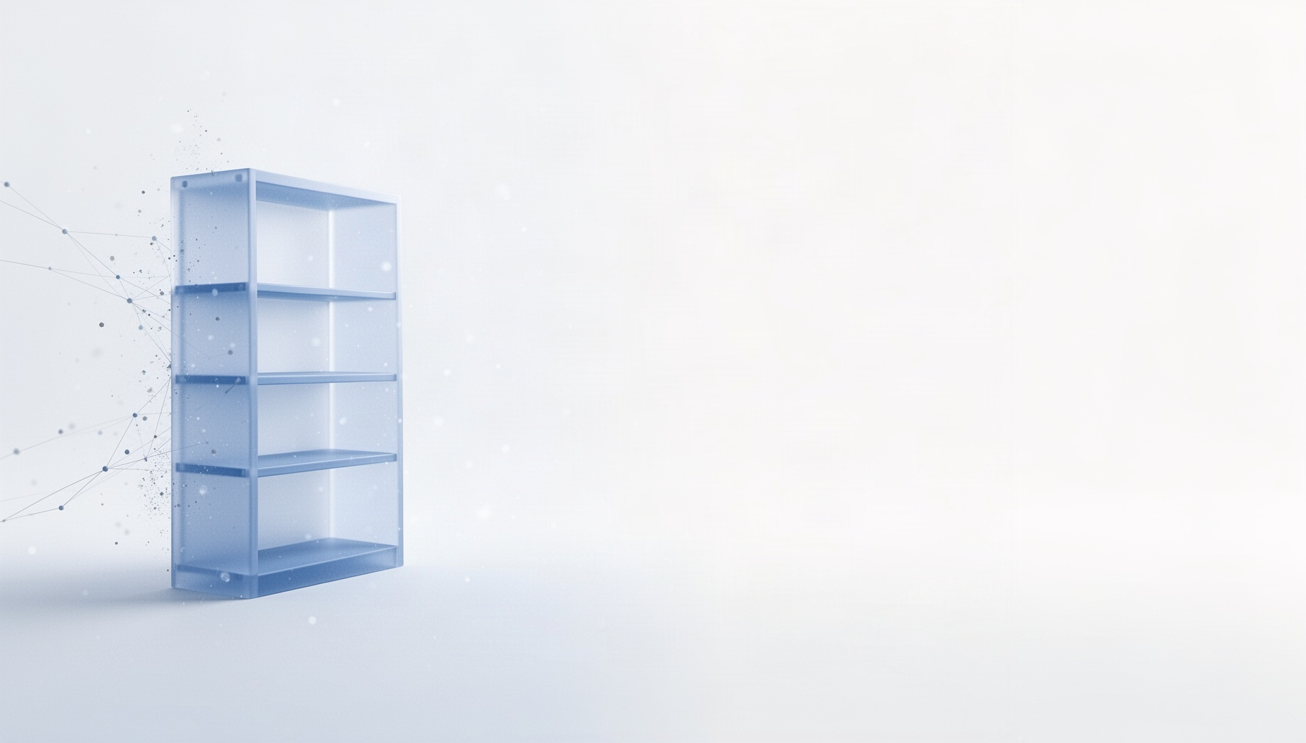 School presentation background with a holographic classroom shelf on the left edge, white