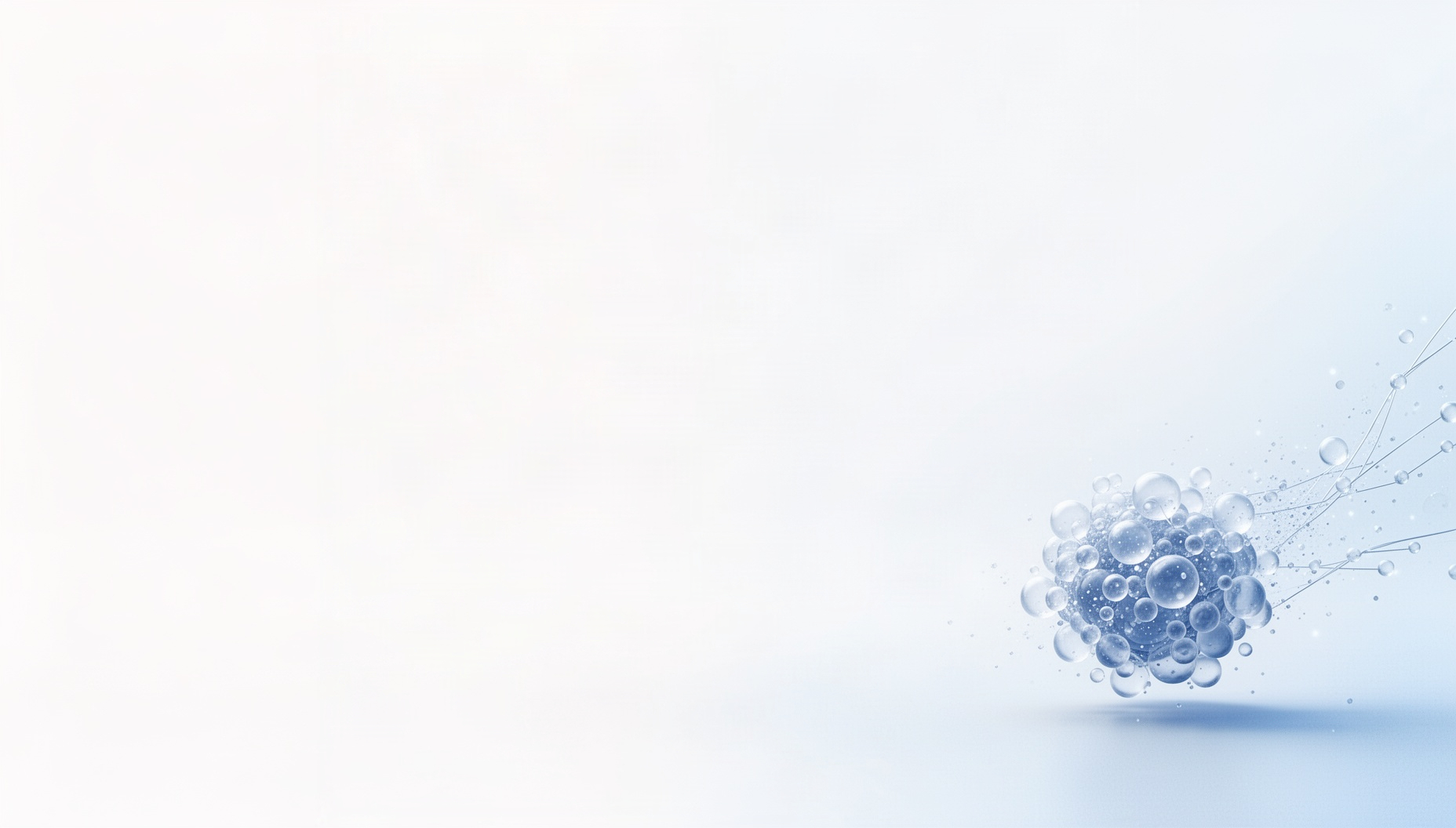 Maternity slide background with a holographic cluster of soft bubbles in opposite corners (top left, bottom right), white