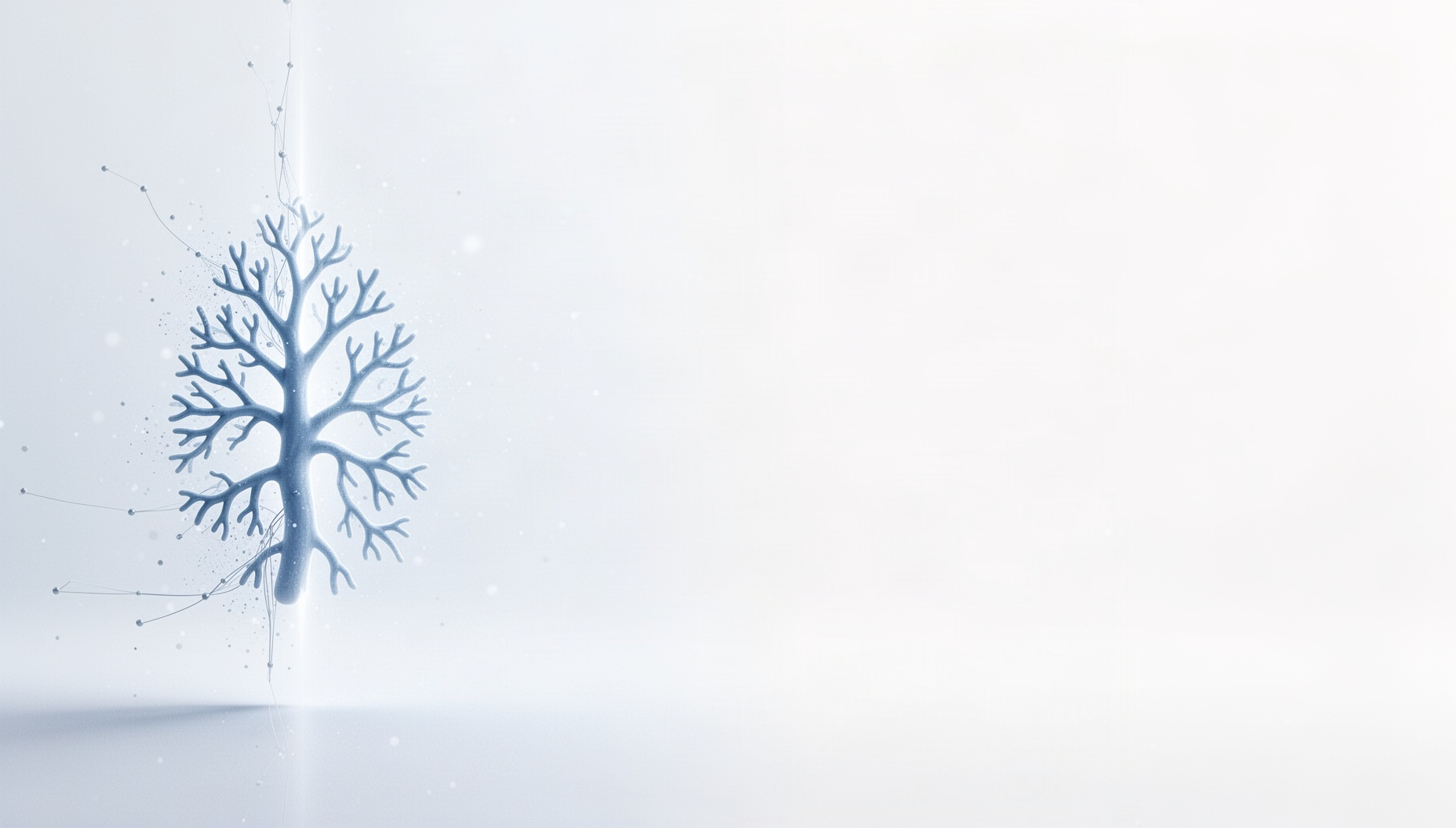 Lungs PowerPoint background with a holographic bronchial tree on the left edge, white