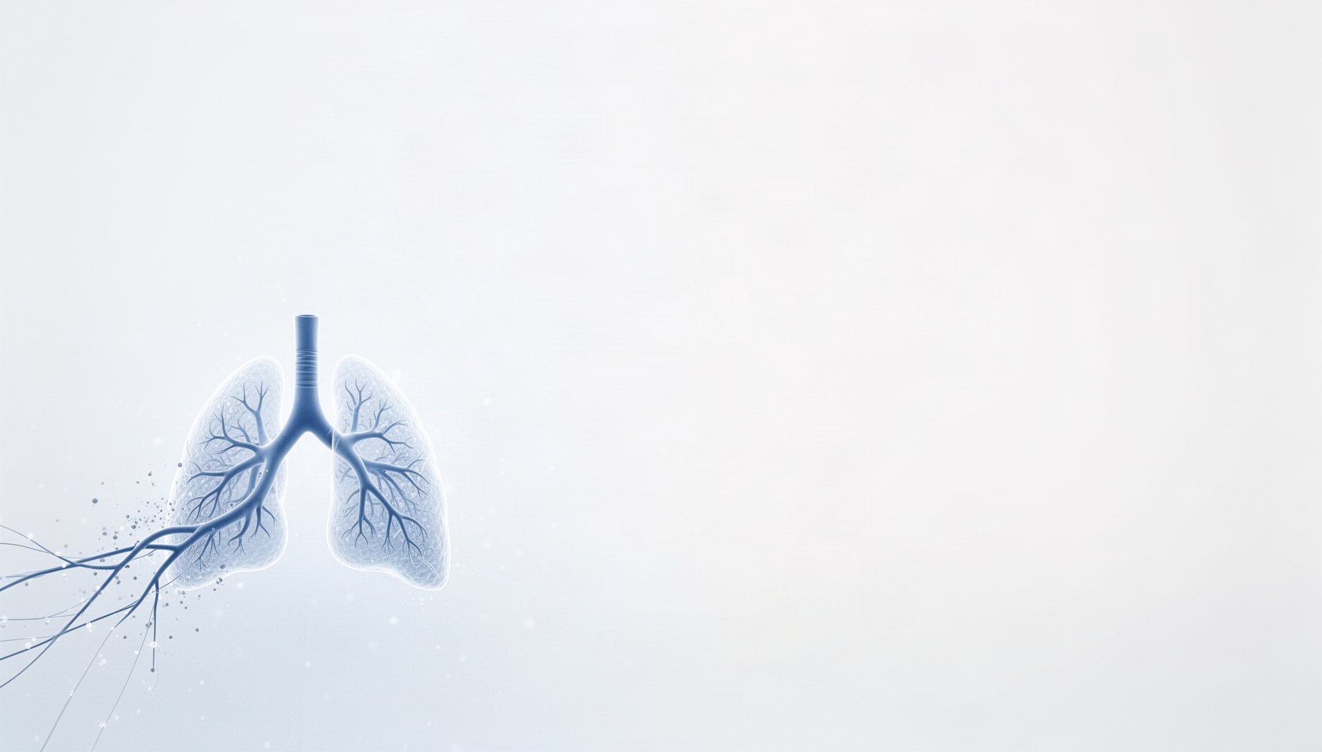 Lungs PowerPoint background with a holographic pulmonary vessel in opposite corners (bottom left, top right), white