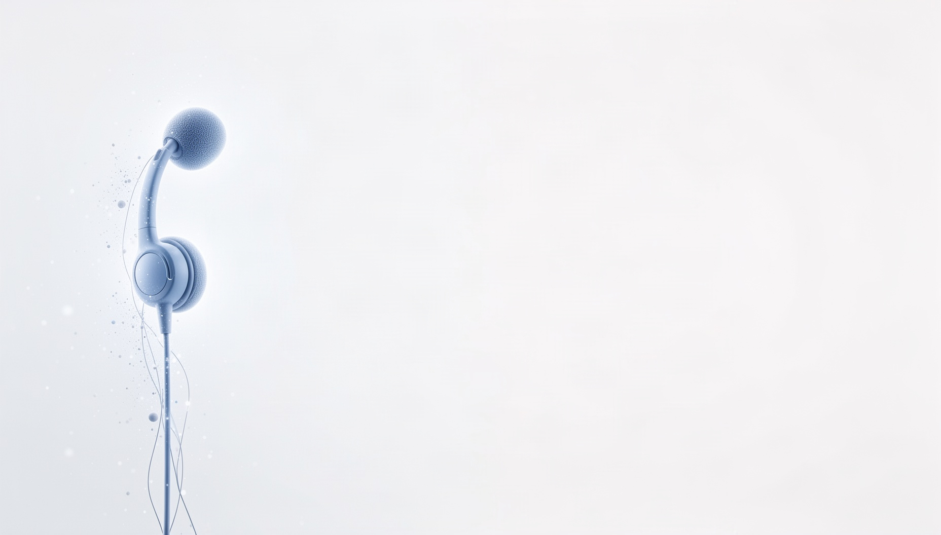Headphones background for slides with holographic headset microphone on the left edge, white
