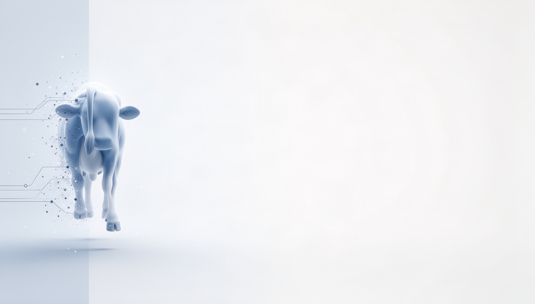 Farm slide background with a holographic cow tail on the left edge, white