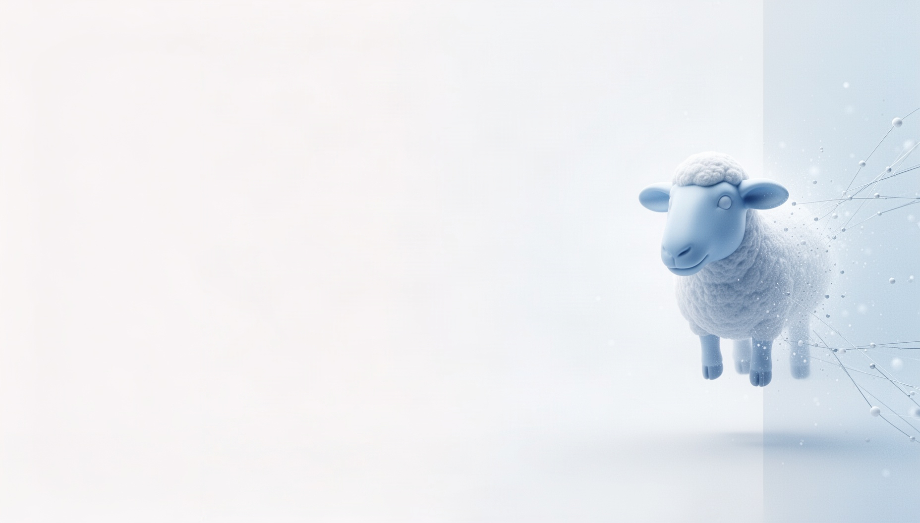 Farm slide background with a holographic sheep ear on the right edge, white