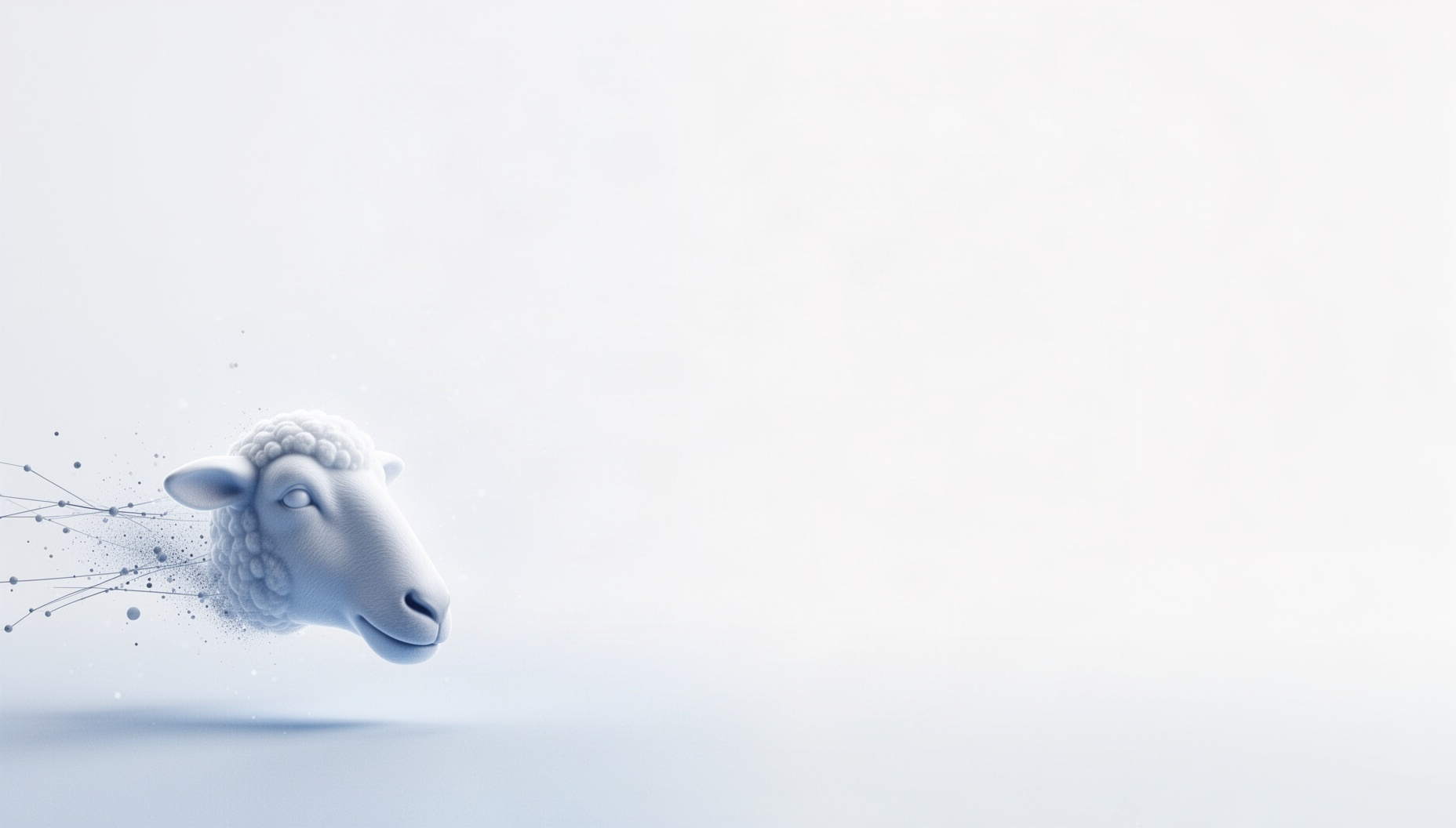 Farm slide background with a holographic sheep hoof in opposite corners (bottom left, top right), white