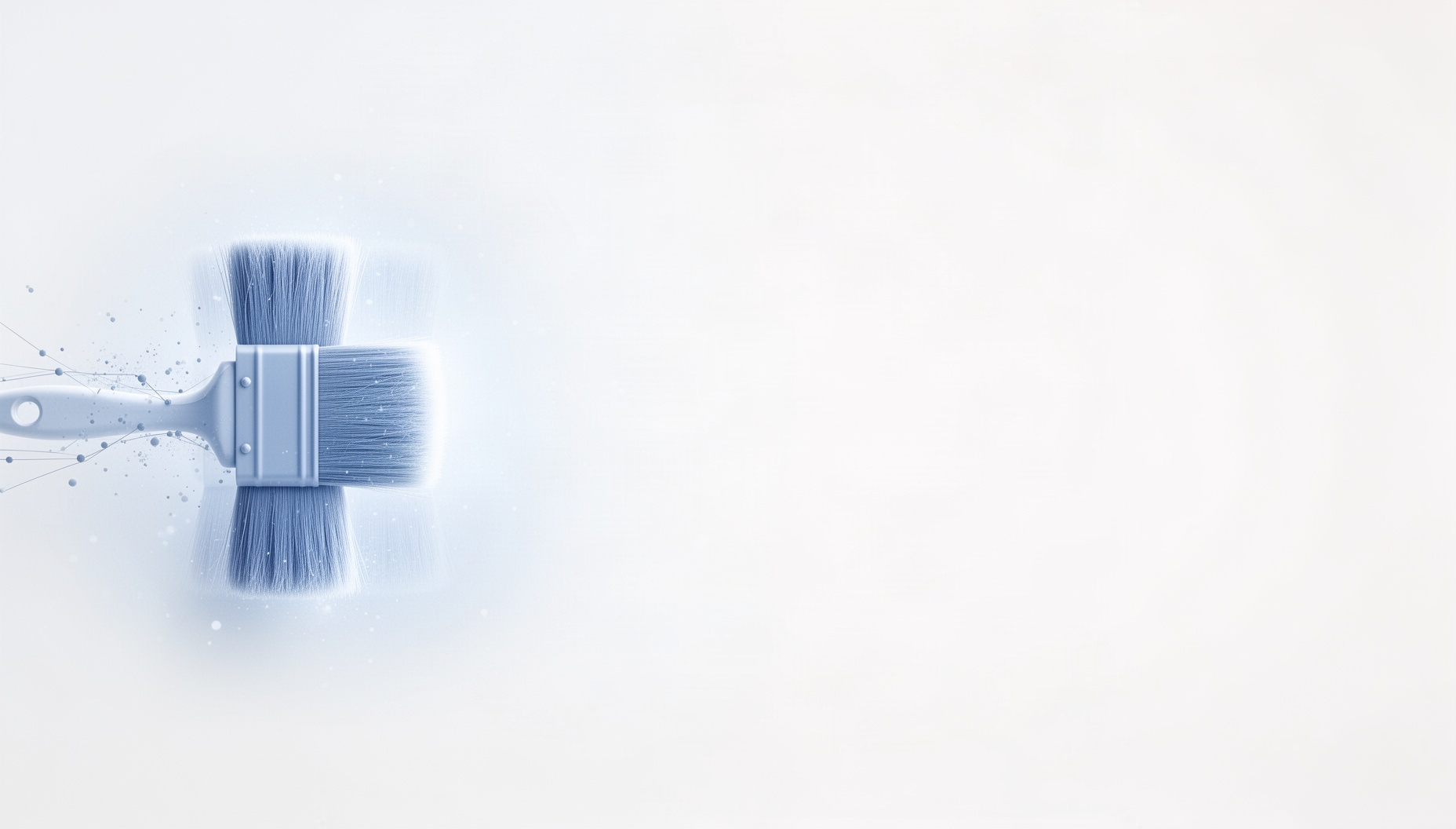 Art presentation background with a holographic round paintbrush on the left edge, white