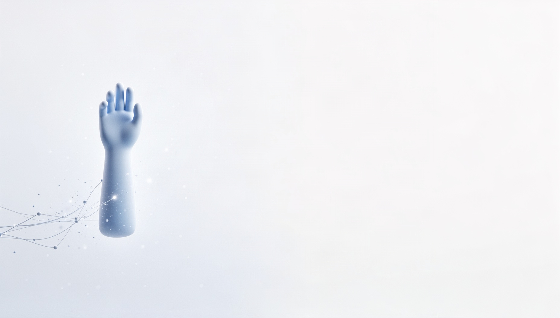 Cute background for slides with a holographic cartoon arm on the left edge, white