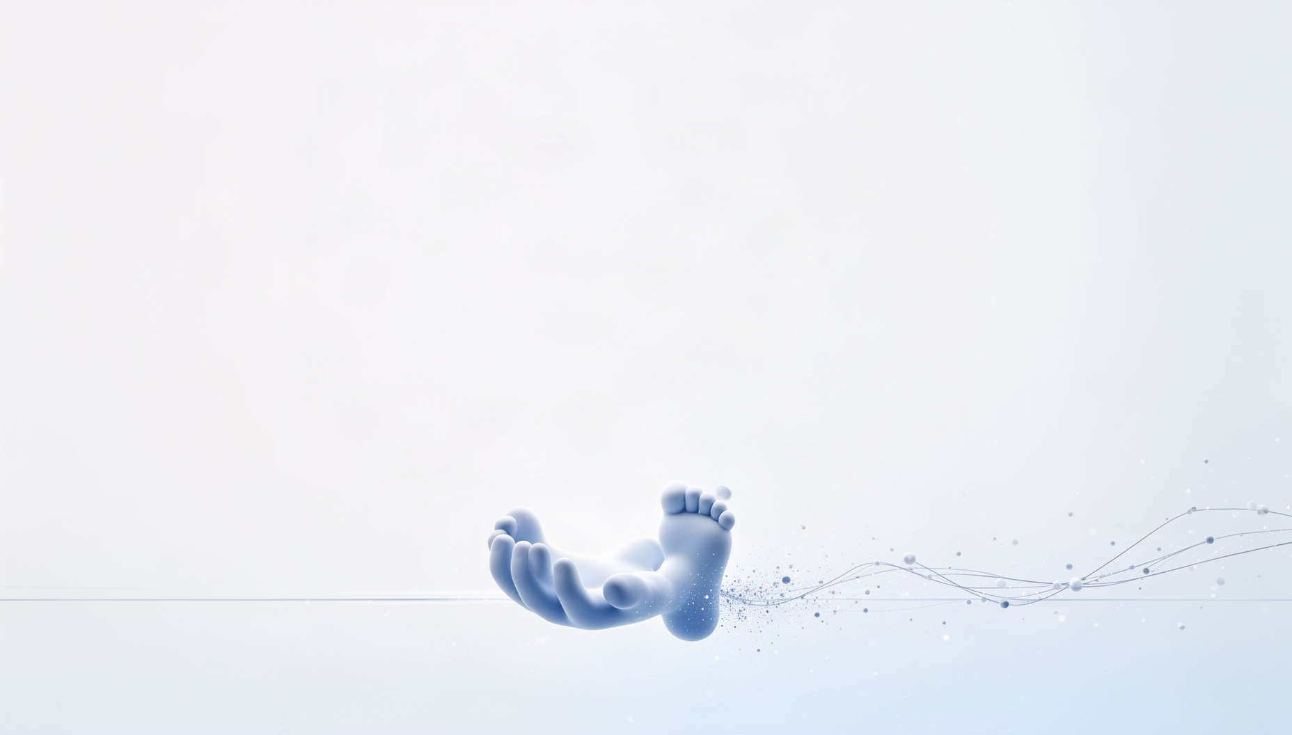 Cute background for slides with a holographic pair of cartoon feet along the bottom edge, white