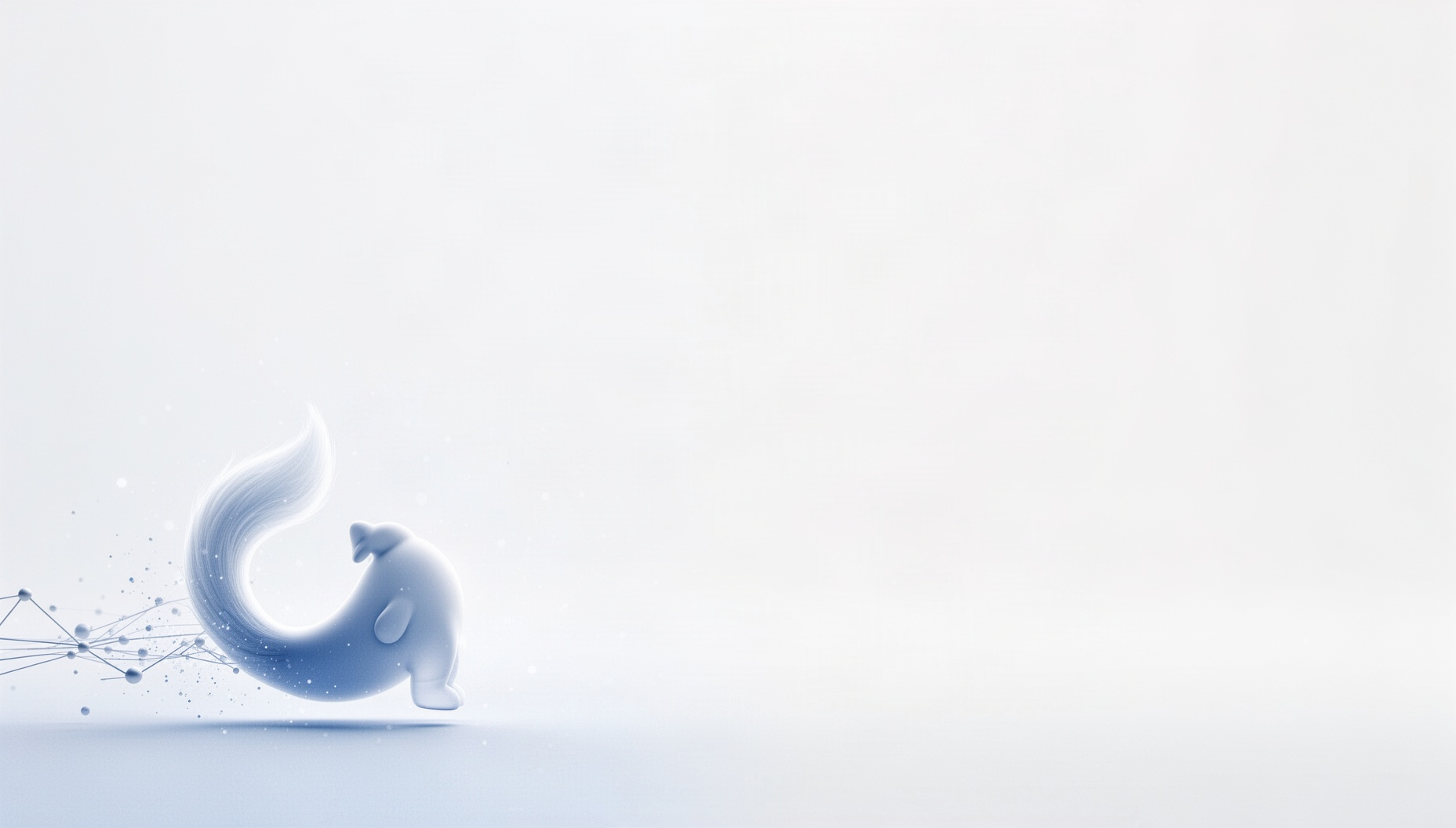 Cute background for slides with a holographic curled cartoon tail in opposite corners (bottom left, top right), white