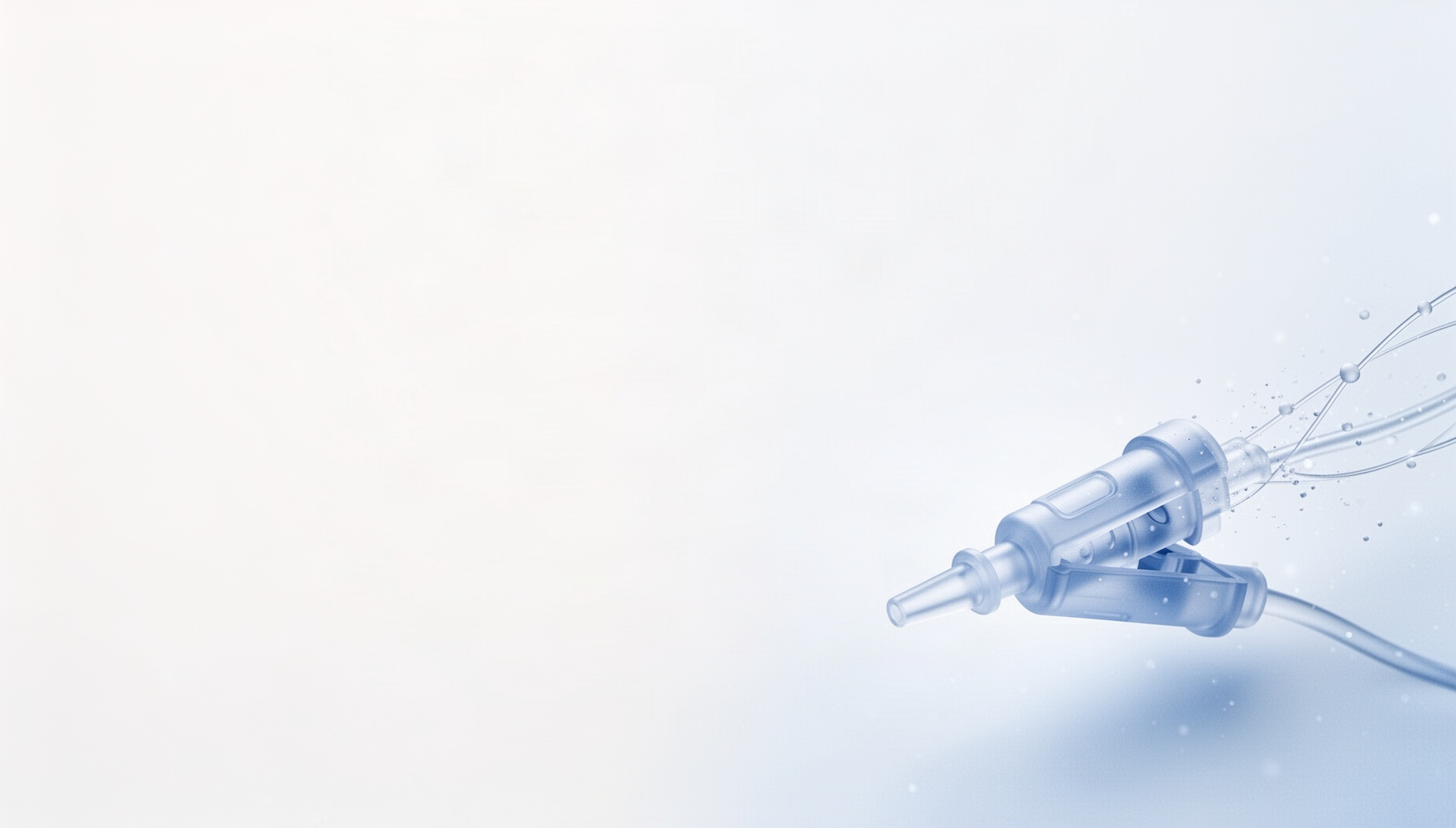 Nursing PowerPoint background with a holographic infusion line clamp in opposite corners (top left, bottom right), white