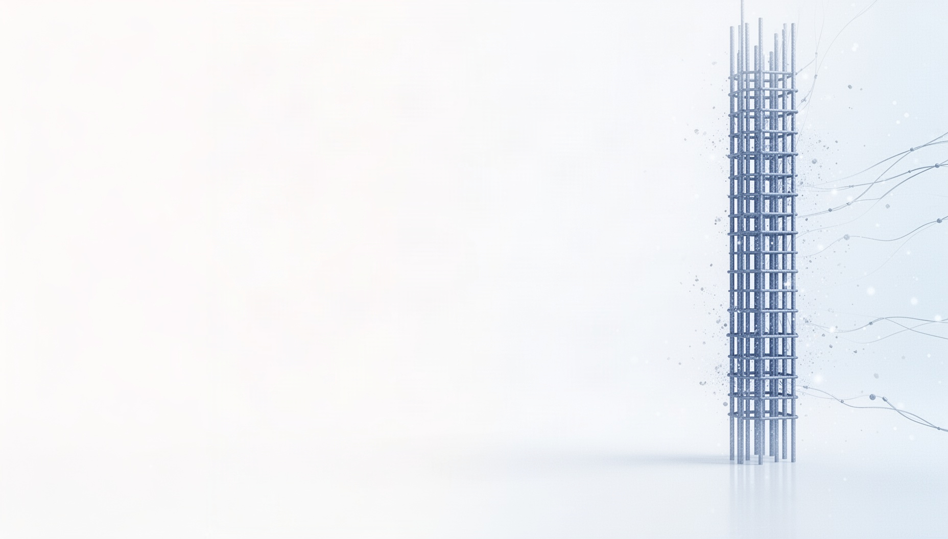 Construction slide background with a holographic reinforcement mesh on the right edge, white
