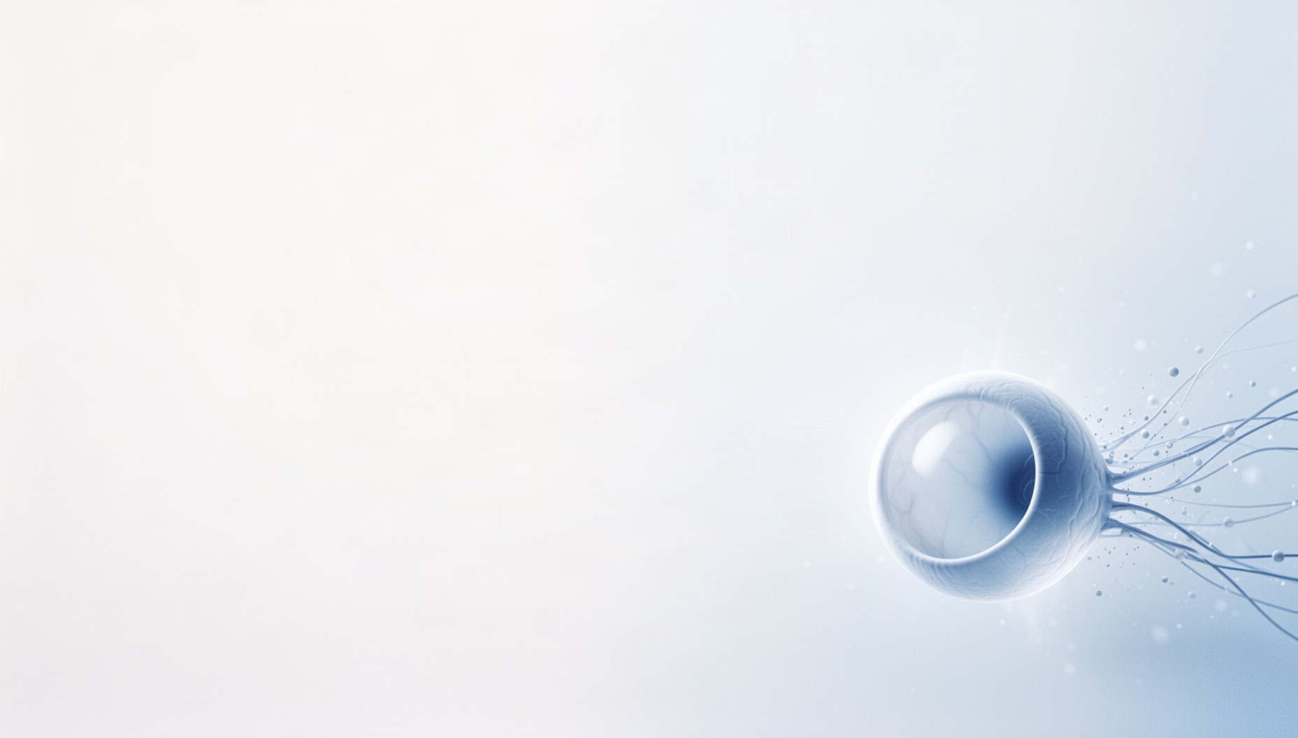 Biology presentation background with a holographic optic cup in opposite corners, white