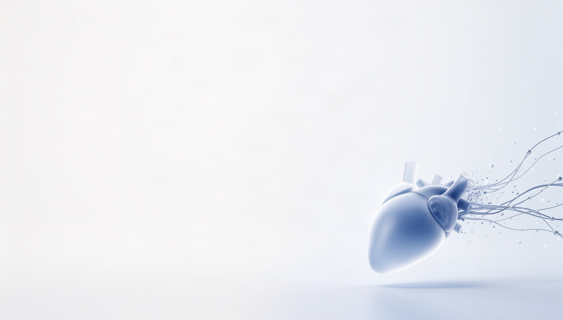Heart powerpoint background with a cardiac ventricle tip in opposite corners (top left, bottom right), white