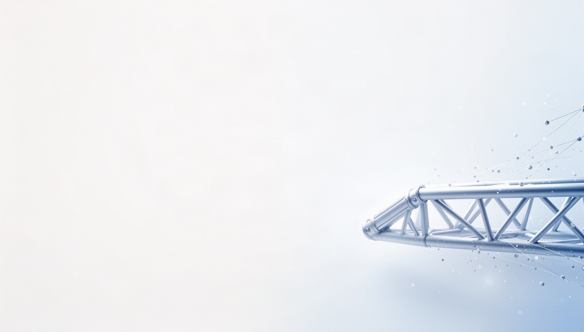 Construction presentation background with a holographic truss diagonal in opposite corners, white