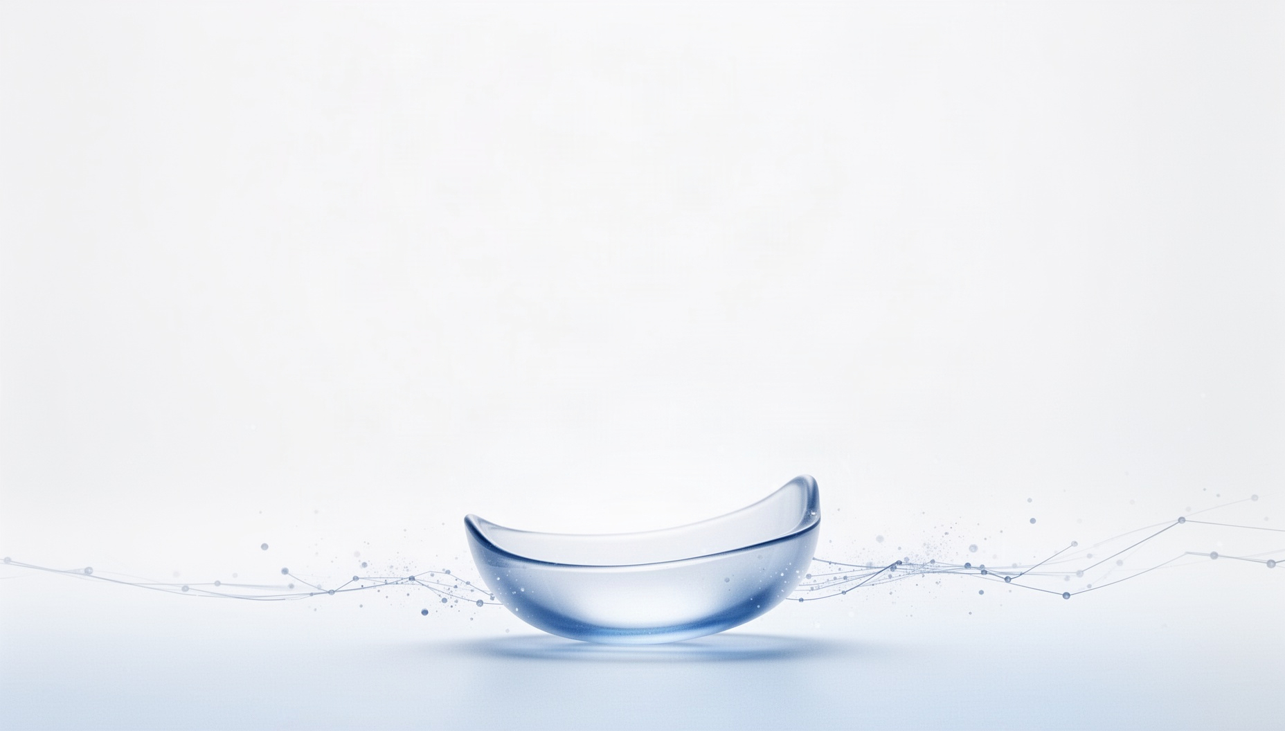 Light blue presentation background with a holographic contact lens case along the bottom edge, white