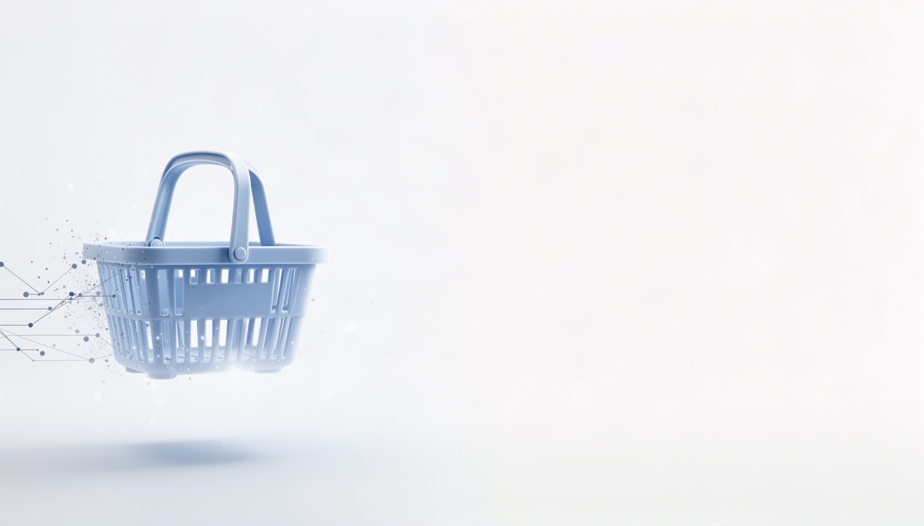 Retail PowerPoint background with a holographic shopping basket handle on the left edge, white