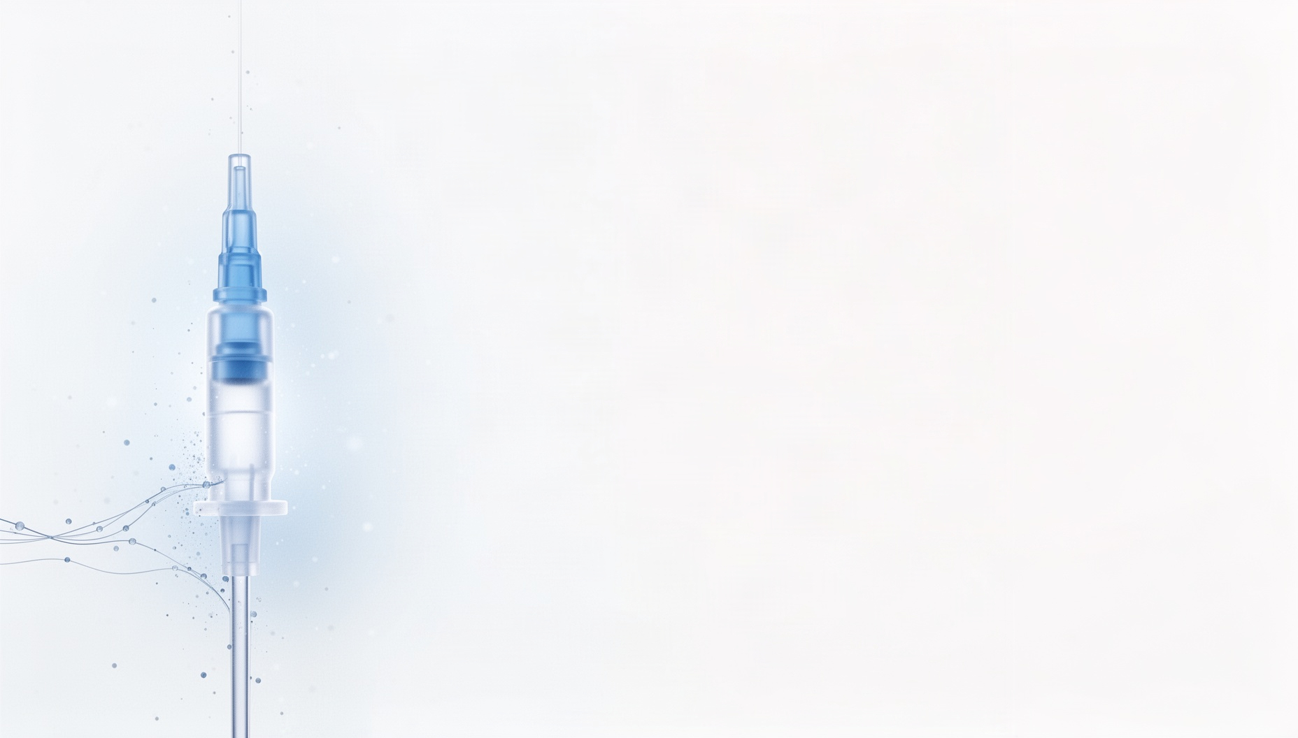 Medical slide background with a pale blue venous cannula on the left edge, white