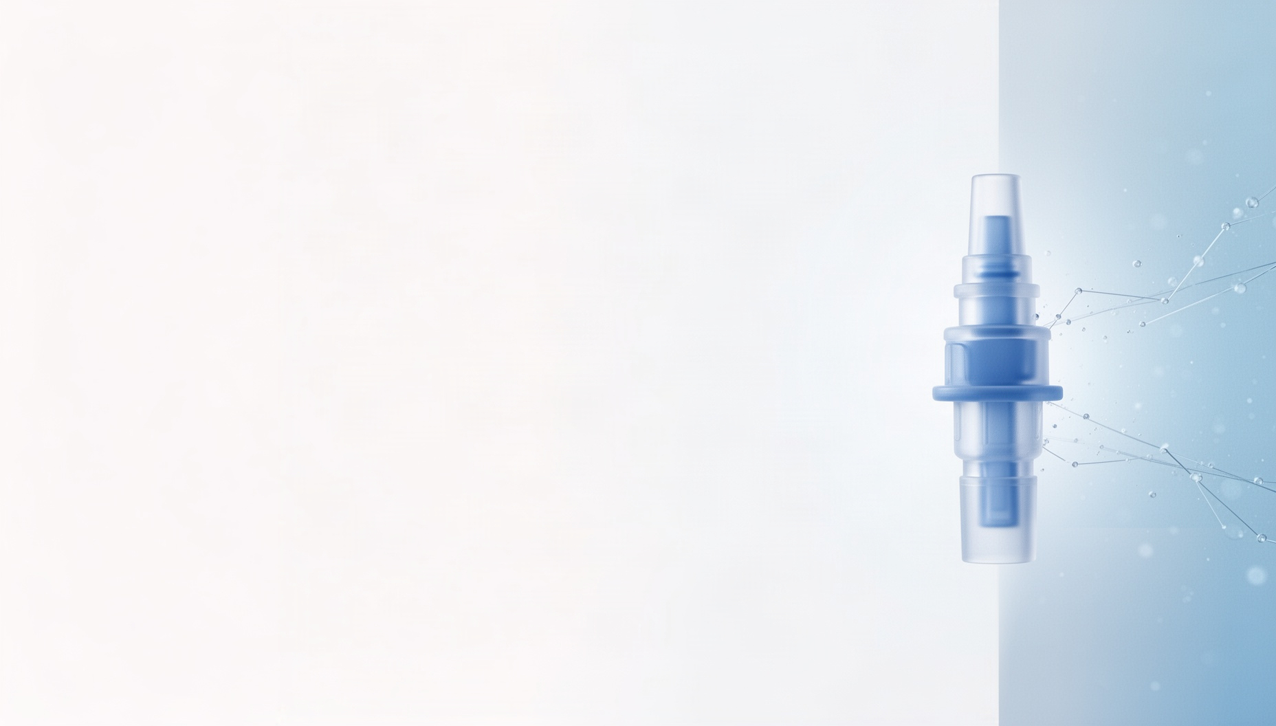 Medical slide background with a pale blue endotracheal tube on the right edge, white