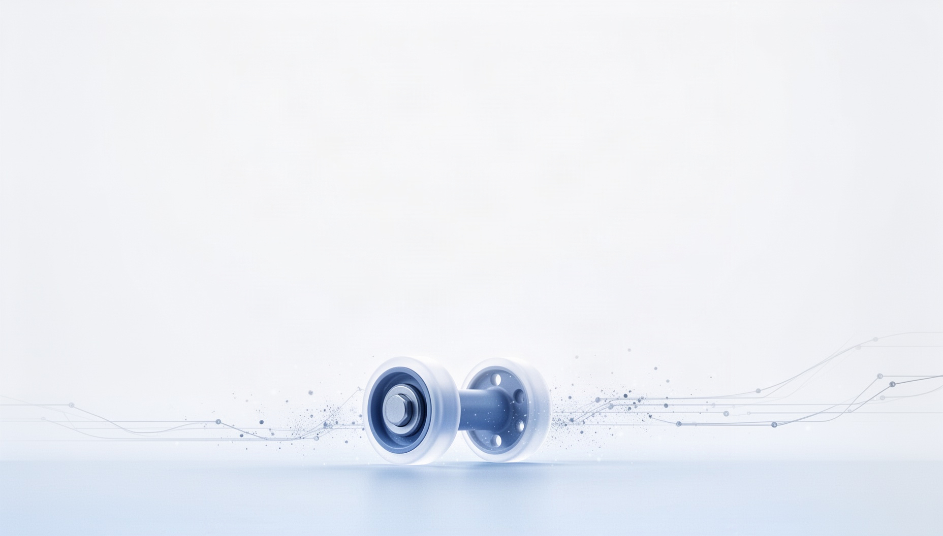 Chemical engineering slide background with a holographic conveyor roller along the bottom edge, white
