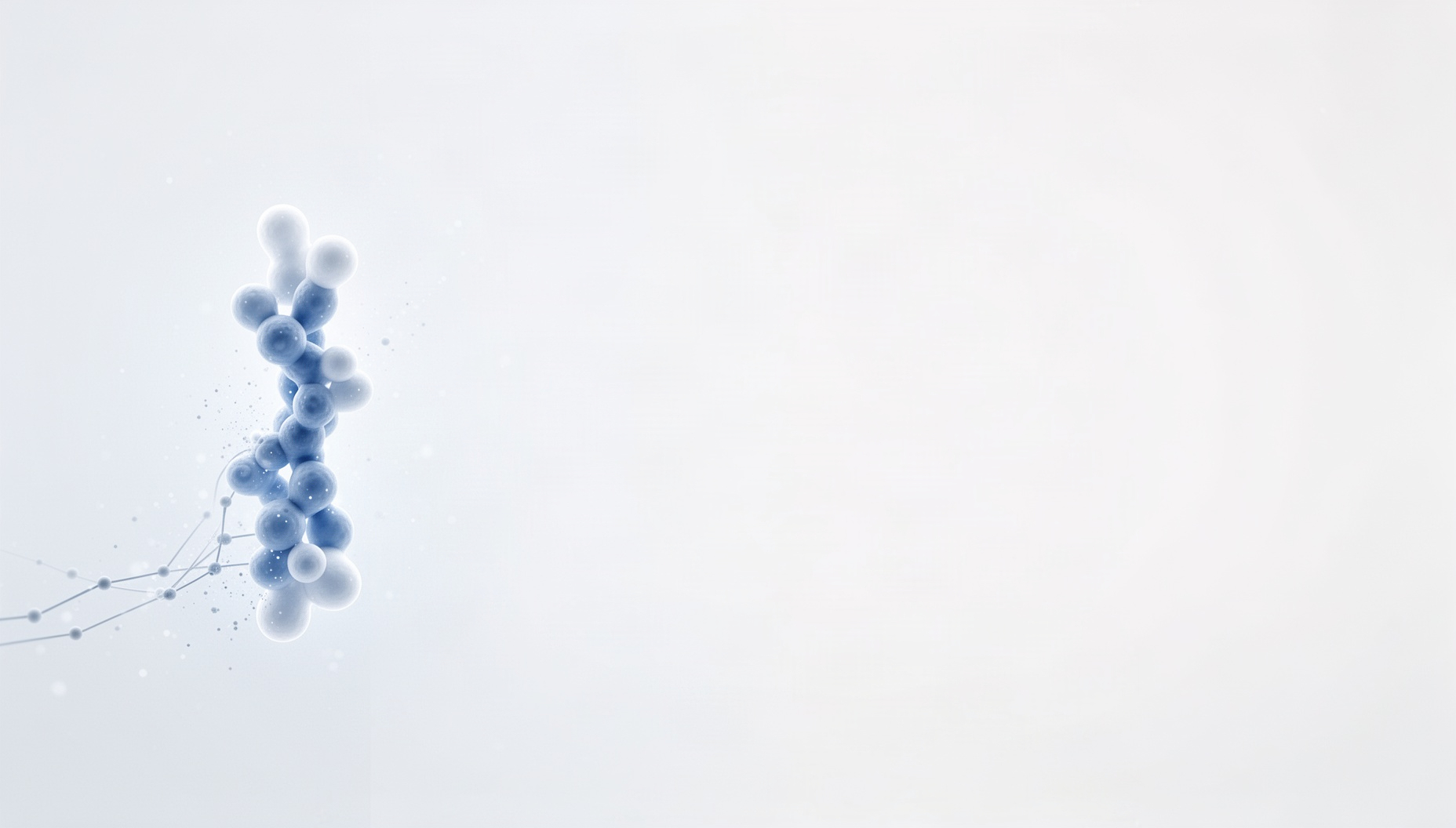 Immunology PowerPoint background with a holographic antibody on the left edge, white