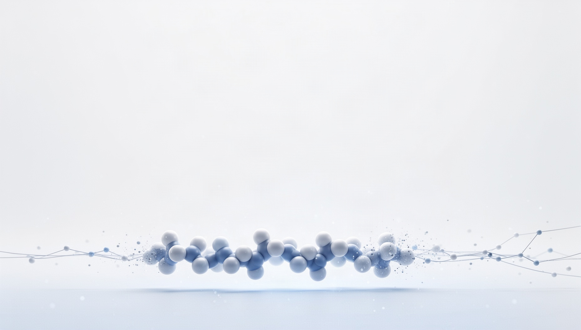 Immunology PowerPoint background with a holographic peptide chain along the bottom edge, white