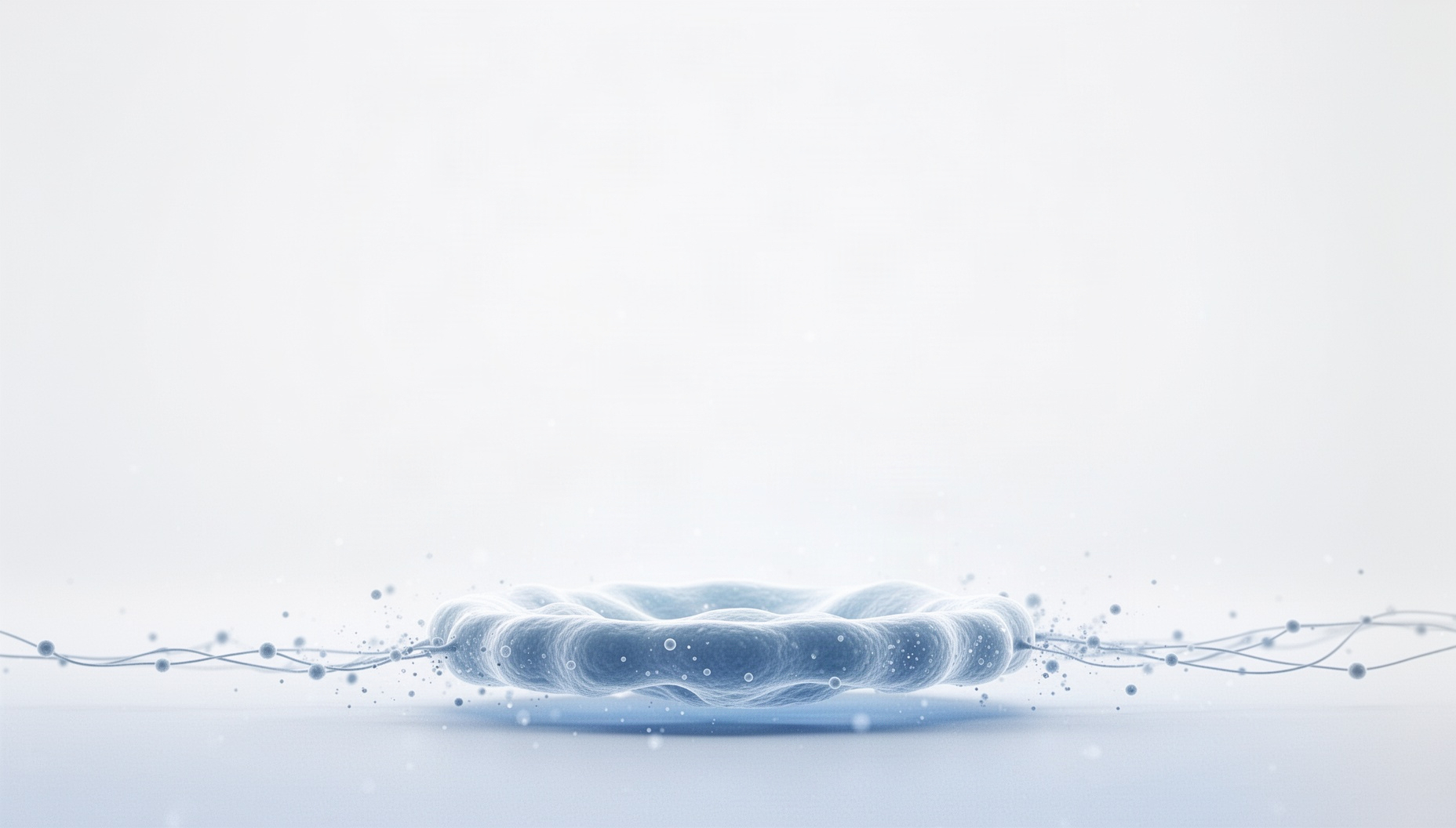 Biology background for slides with a holographic biofilm along the bottom edge, white