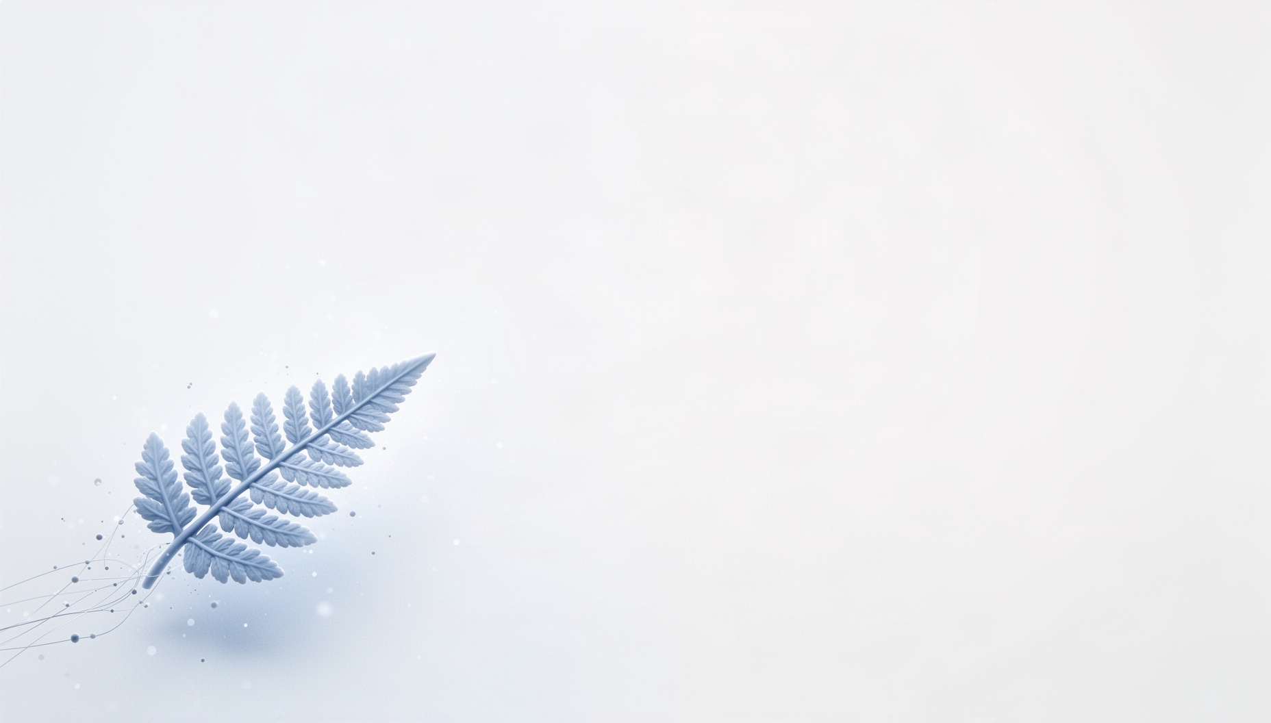 Flower slide background with a holographic fern frond in opposite corners, white