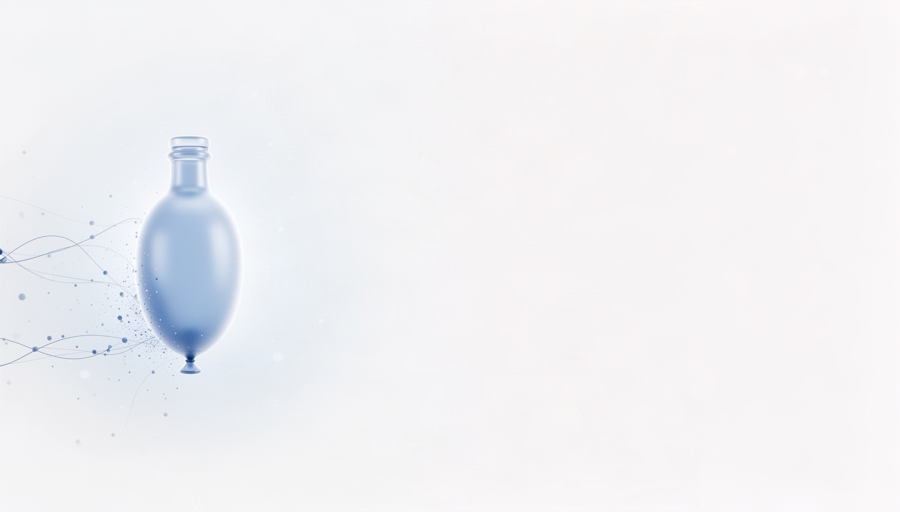 Science slides background with a holographic volumetric flask on the left edge, white