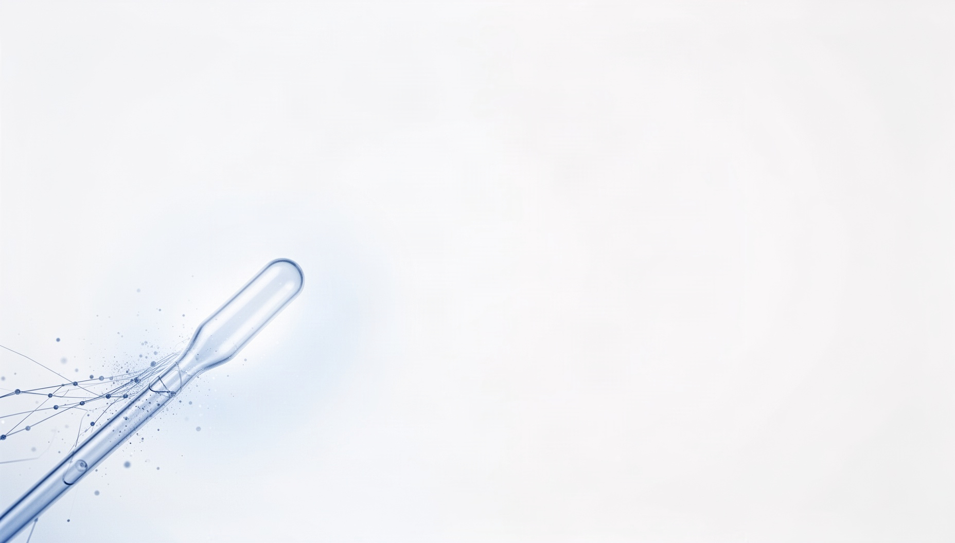 Science slides background with a holographic pasteur pipette in opposite corners (bottom left, top right), white