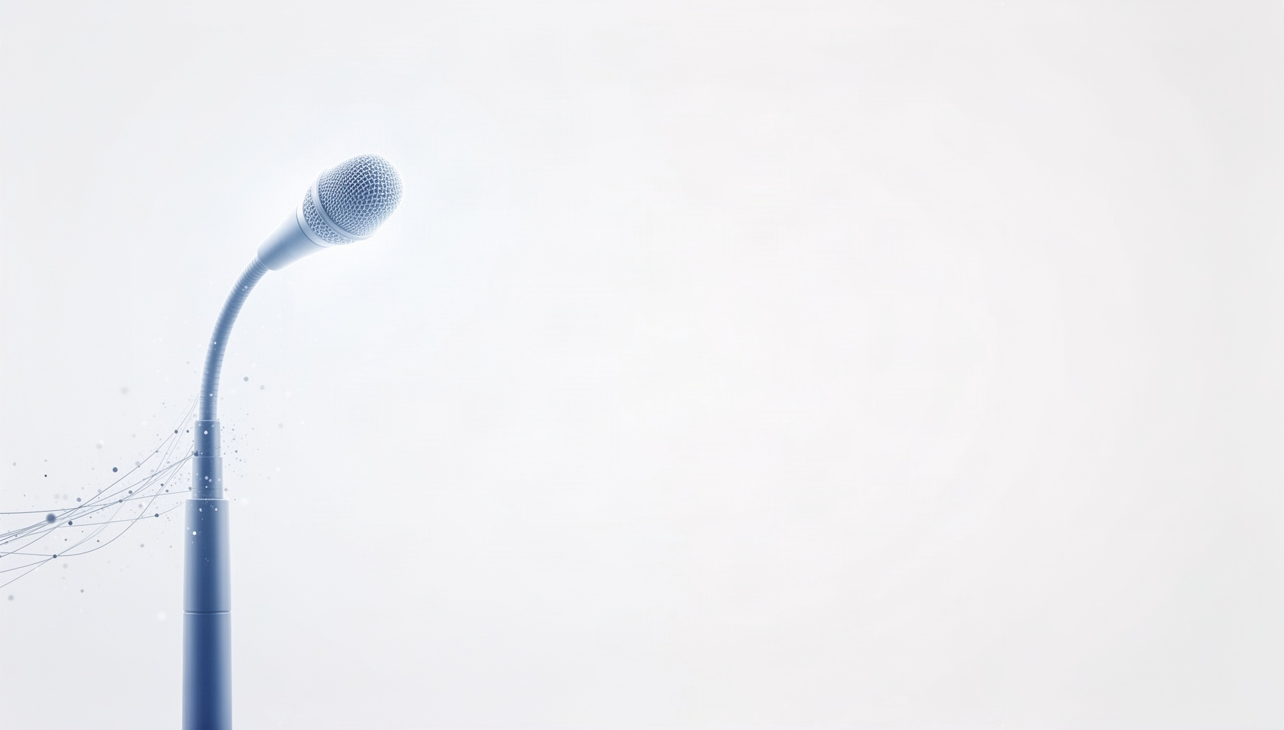 Meeting slide background with a holographic conference microphone on the left edge, white