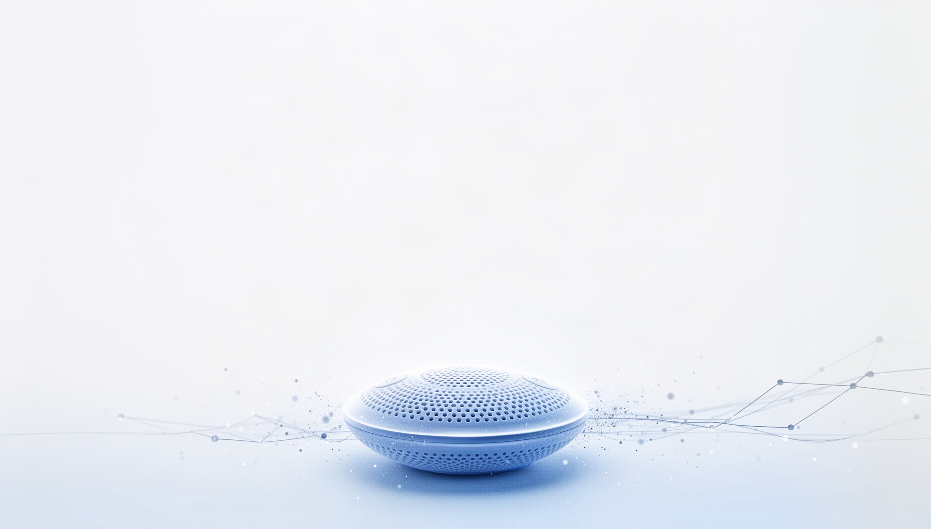 Meeting slide background with a holographic speakerphone along the bottom edge, white