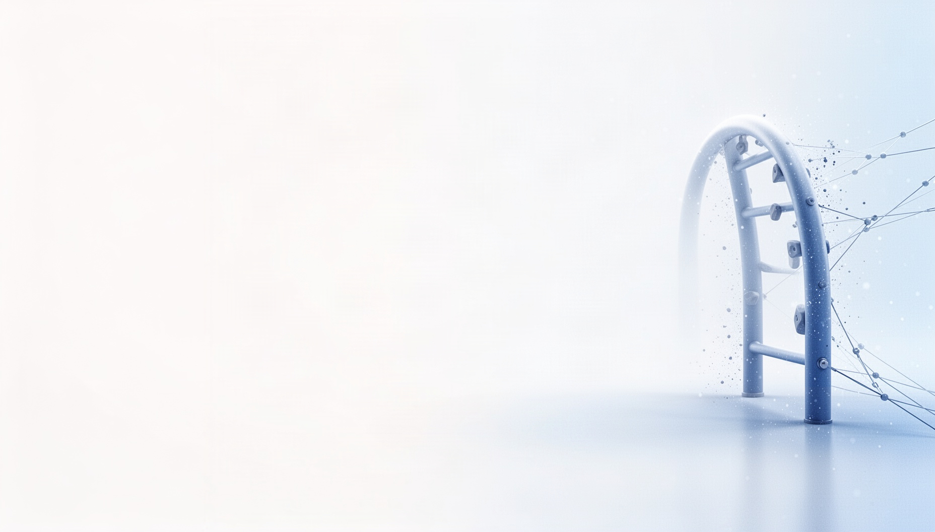 Playground PowerPoint background with a holographic climbing arch on the right edge, white