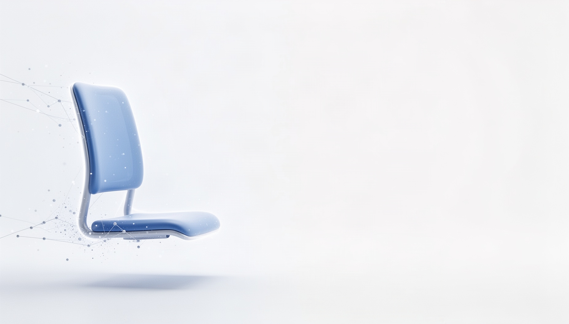 White slide background with a holographic training chair on the left edge, white