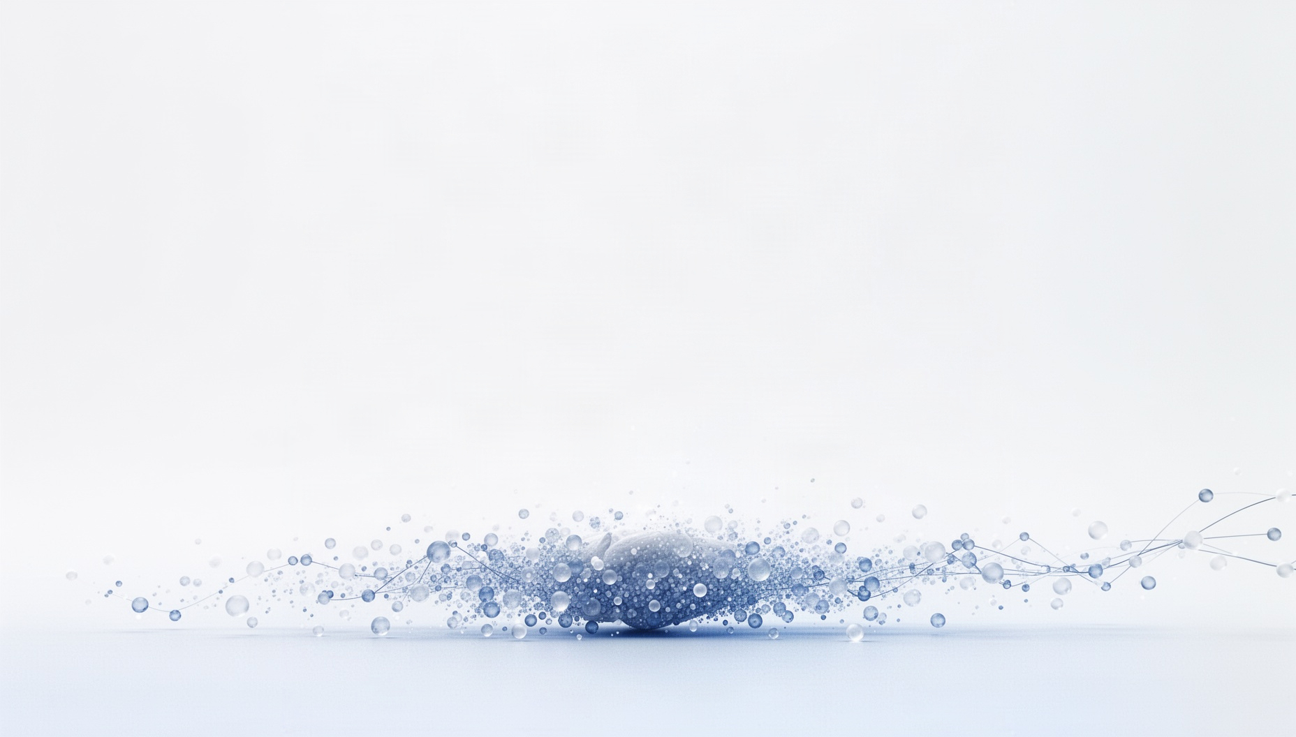 White slide background with a holographic glowing bead drift along the bottom edge, white