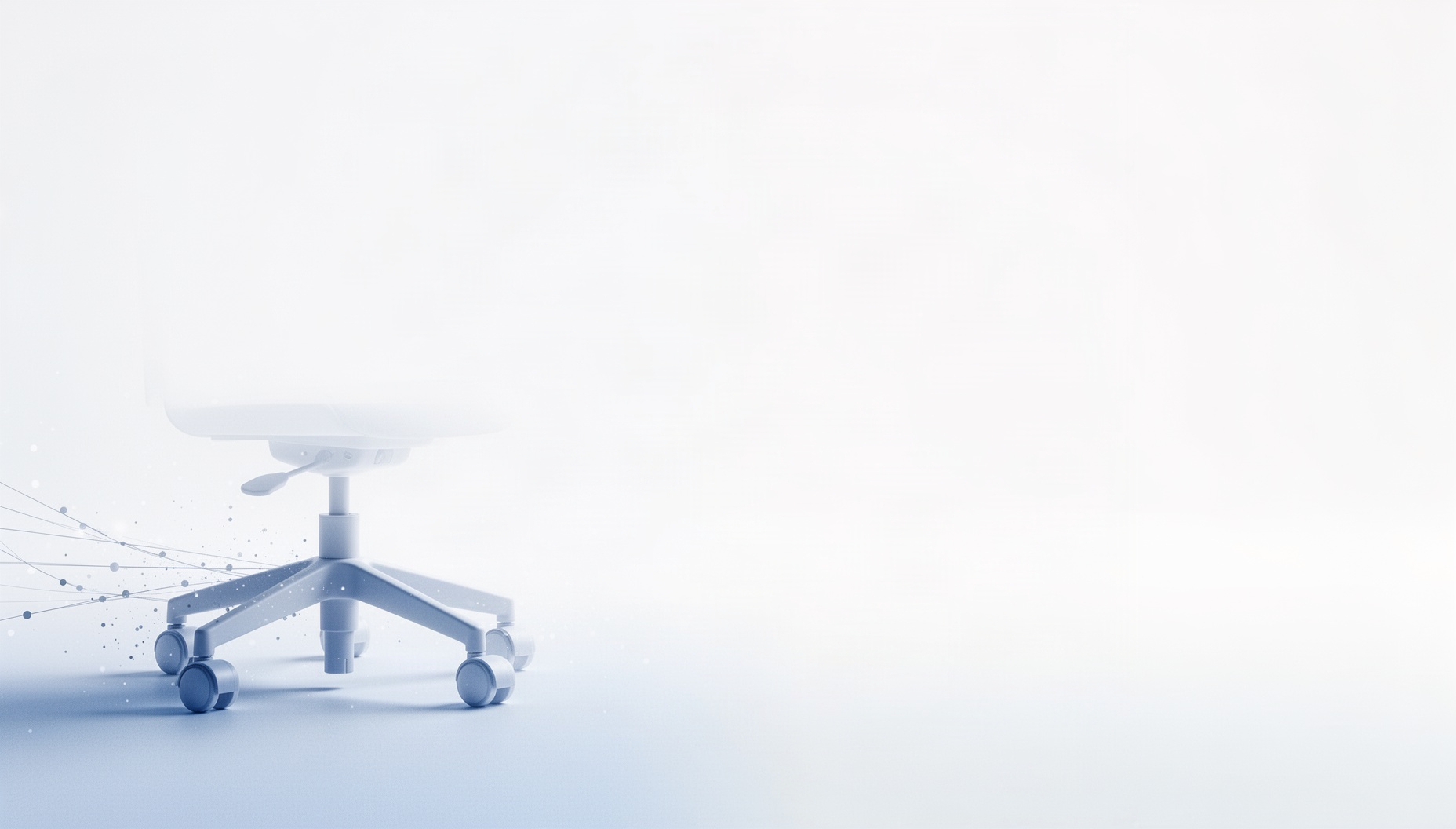 White slide background with a holographic task chair in opposite corners, white