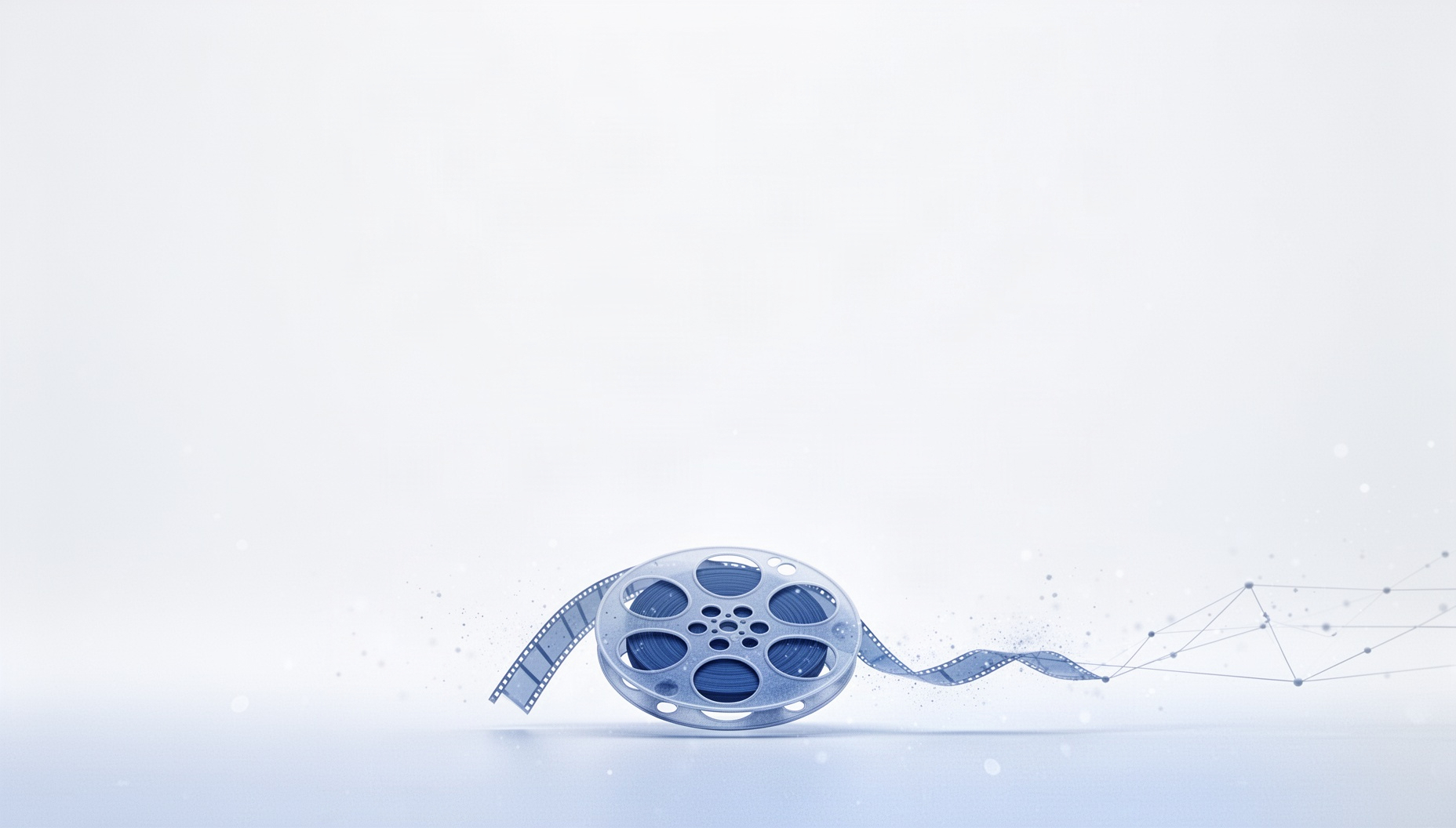 Film powerpoint background with a holographic film reel rim along the bottom edge, white