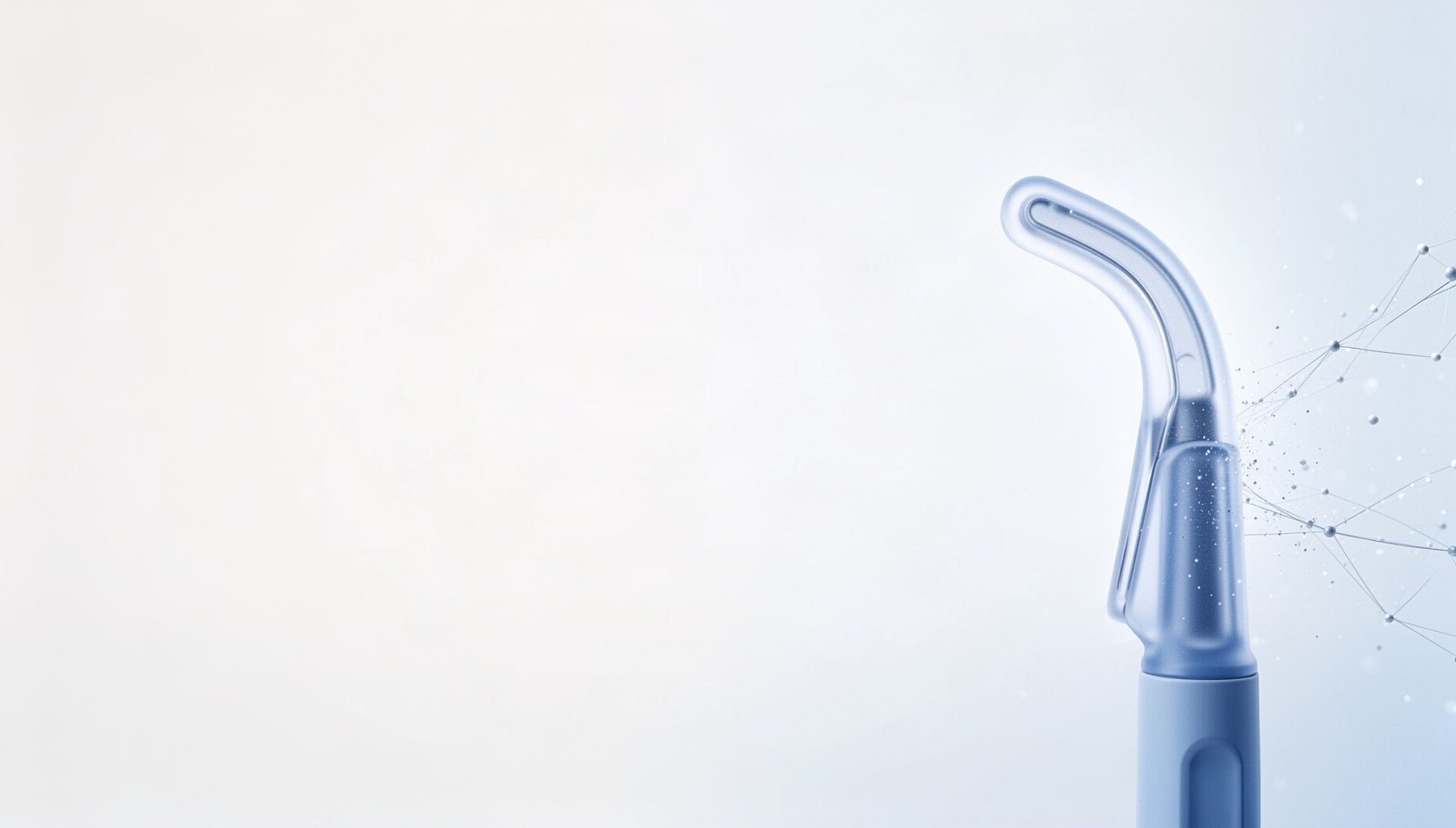 Surgery slide background with a holographic laryngoscope blade on the right edge, white