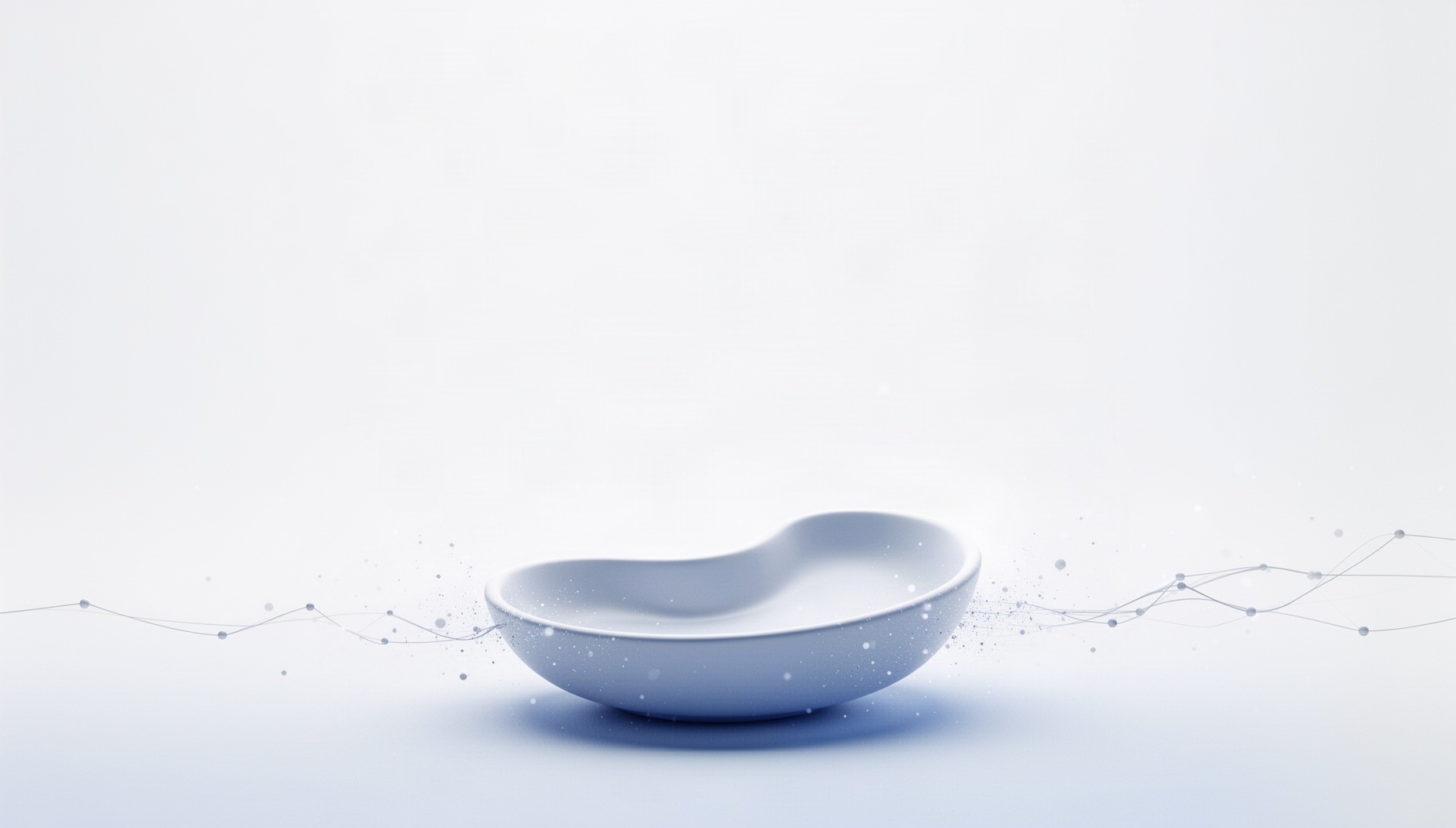 Surgery slide background with a holographic kidney dish rim along the bottom edge, white