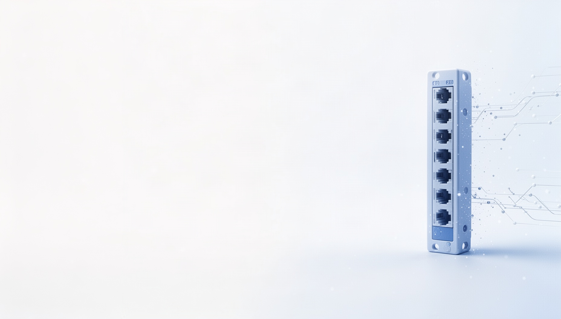 Cyber security PowerPoint background with a holographic patch panel on the right edge, white