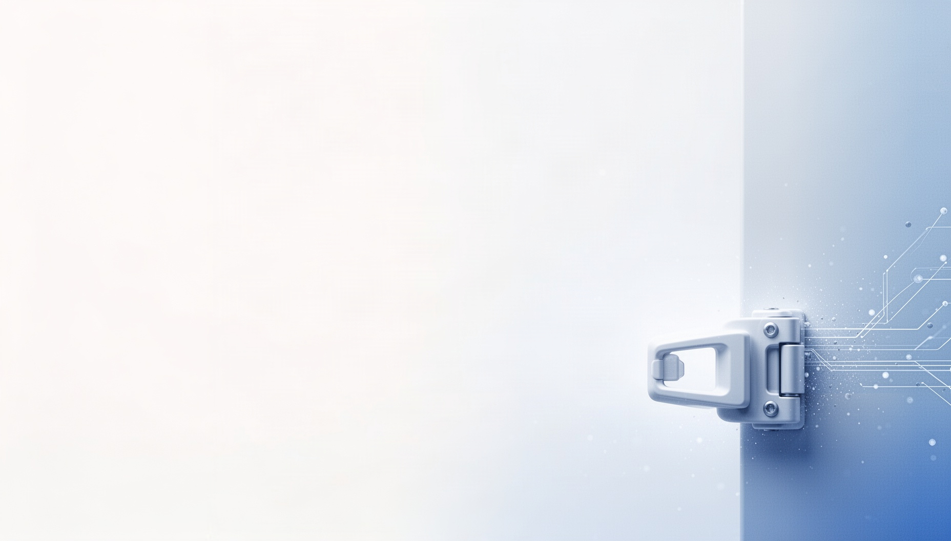 Cyber security PowerPoint background with a holographic firewall appliance in opposite corners, white