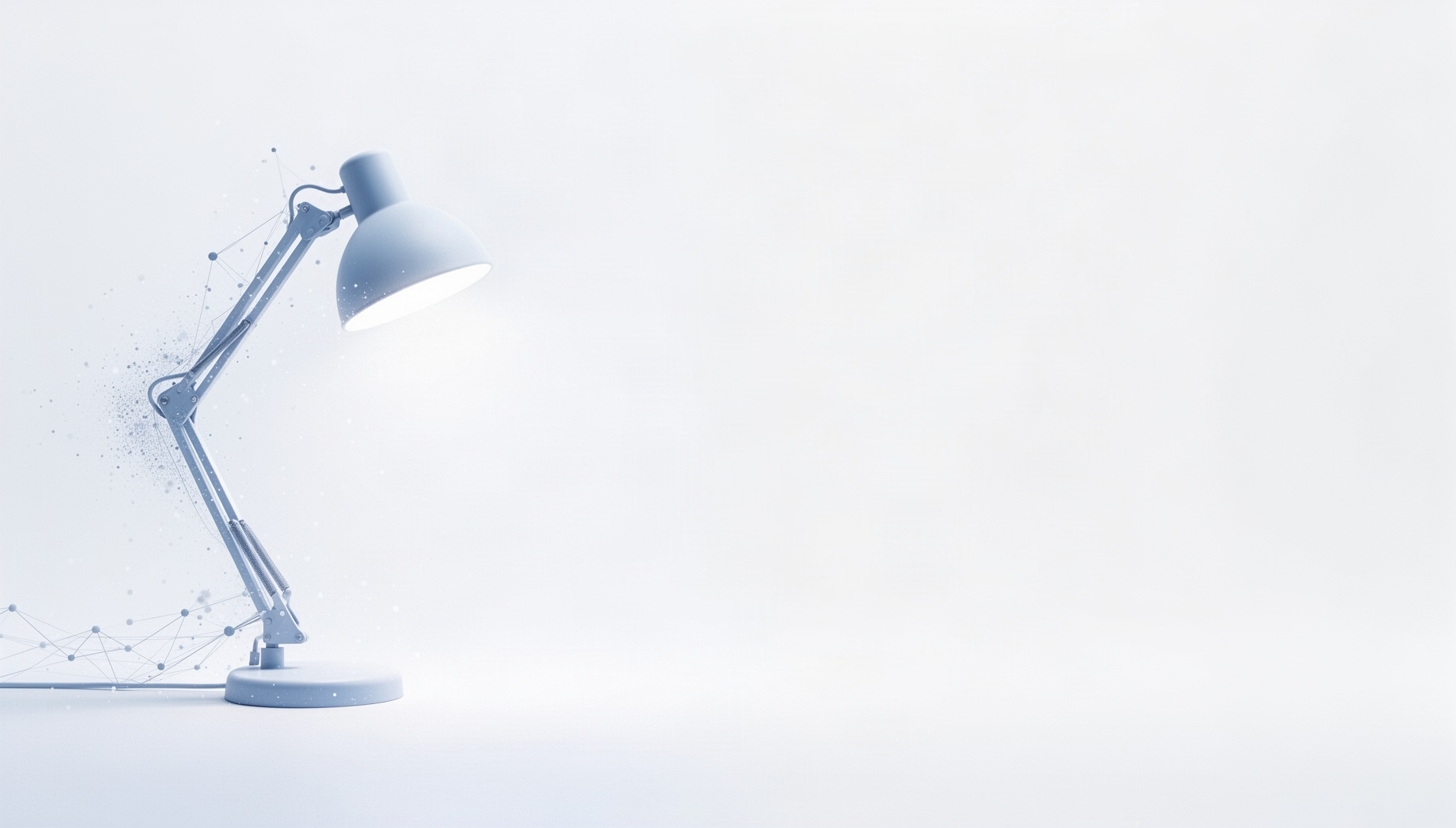 Office PowerPoint background with a pale blue desk lamp arm on the left edge, white