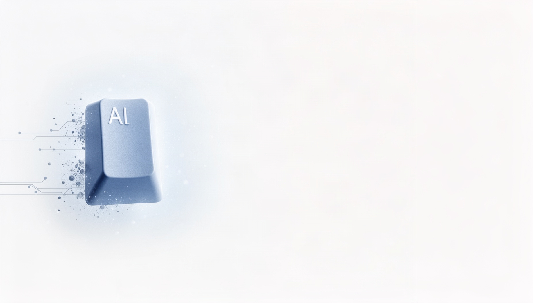 Technology presentation background with a holographic keycap on the left edge, white