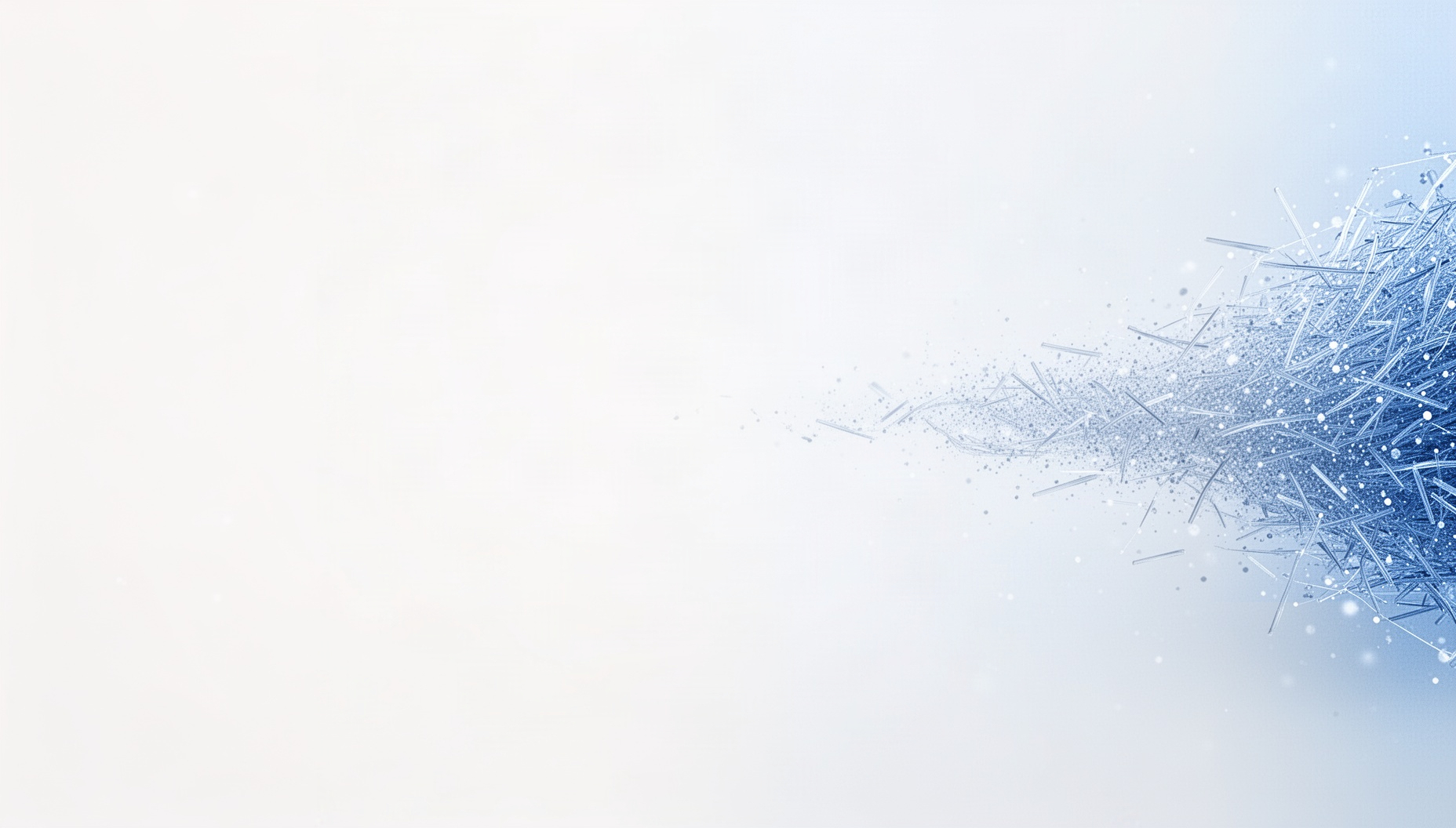 Technology presentation background with a holographic stream of light filaments on the right edge, white