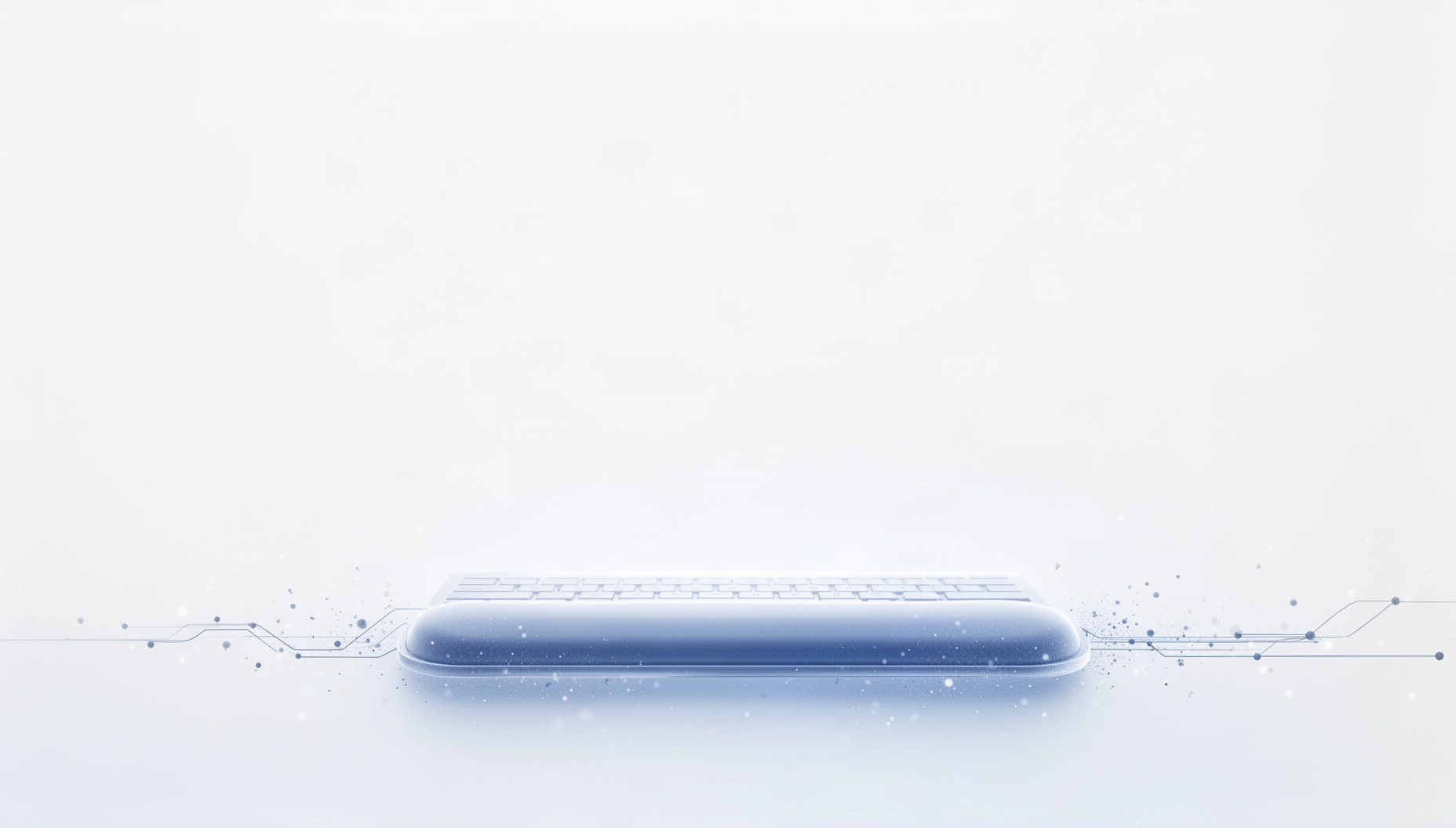 Technology presentation background with a holographic wrist rest along the bottom edge, white