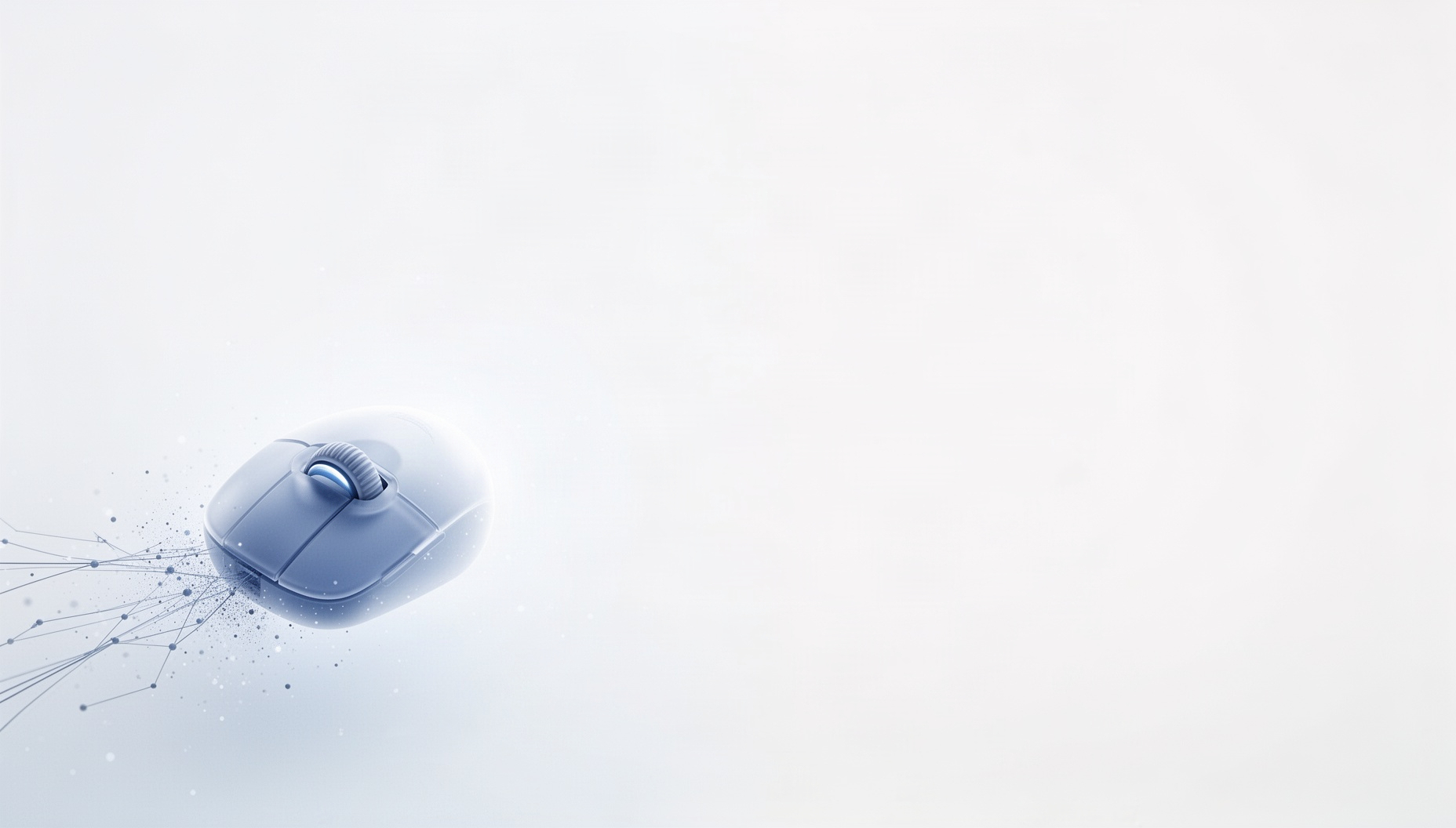 Technology presentation background with a holographic mouse scroll wheel in opposite corners, white