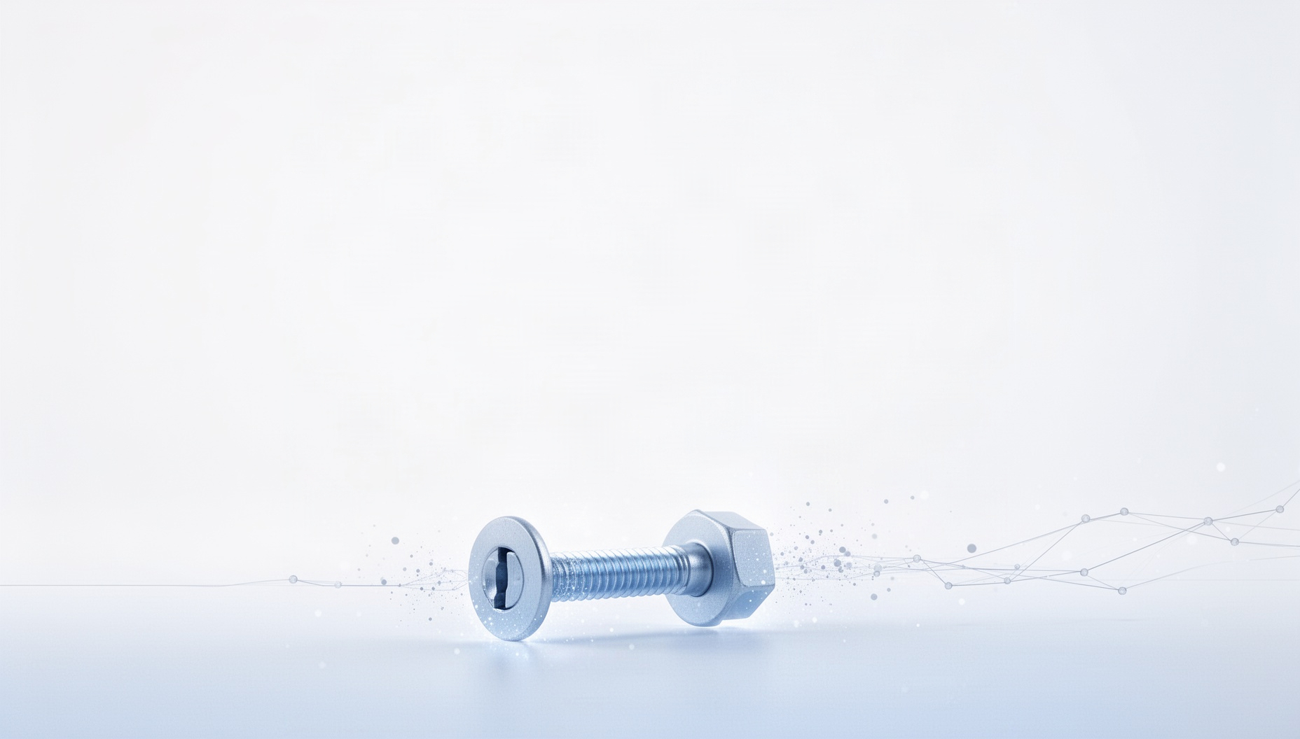 White presentation background with a holographic deadbolt lock along the bottom edge, pale blue