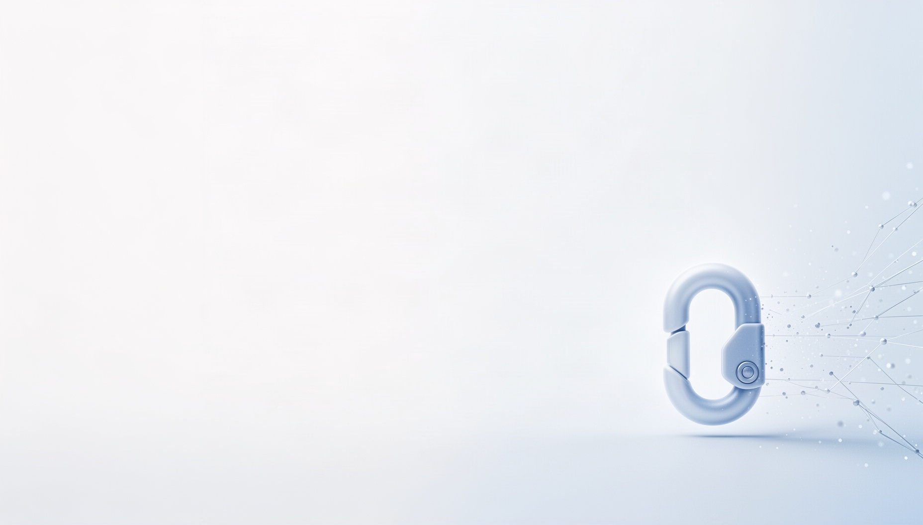 White presentation background with a holographic cabinet lock in opposite corners, pale blue