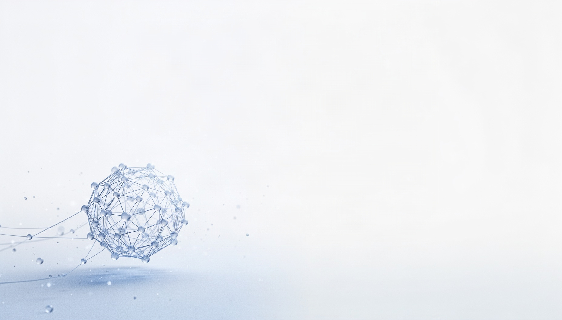 White presentation background with a holographic glowing network web in opposite corners, pale blue
