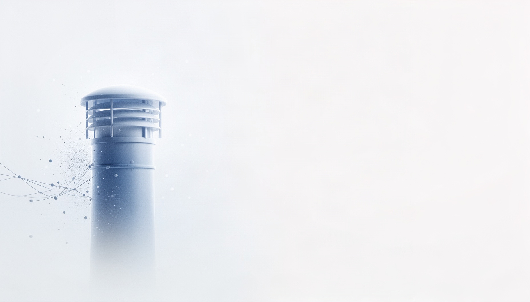 Industrial PowerPoint background with a holographic vent stack on the left edge, white