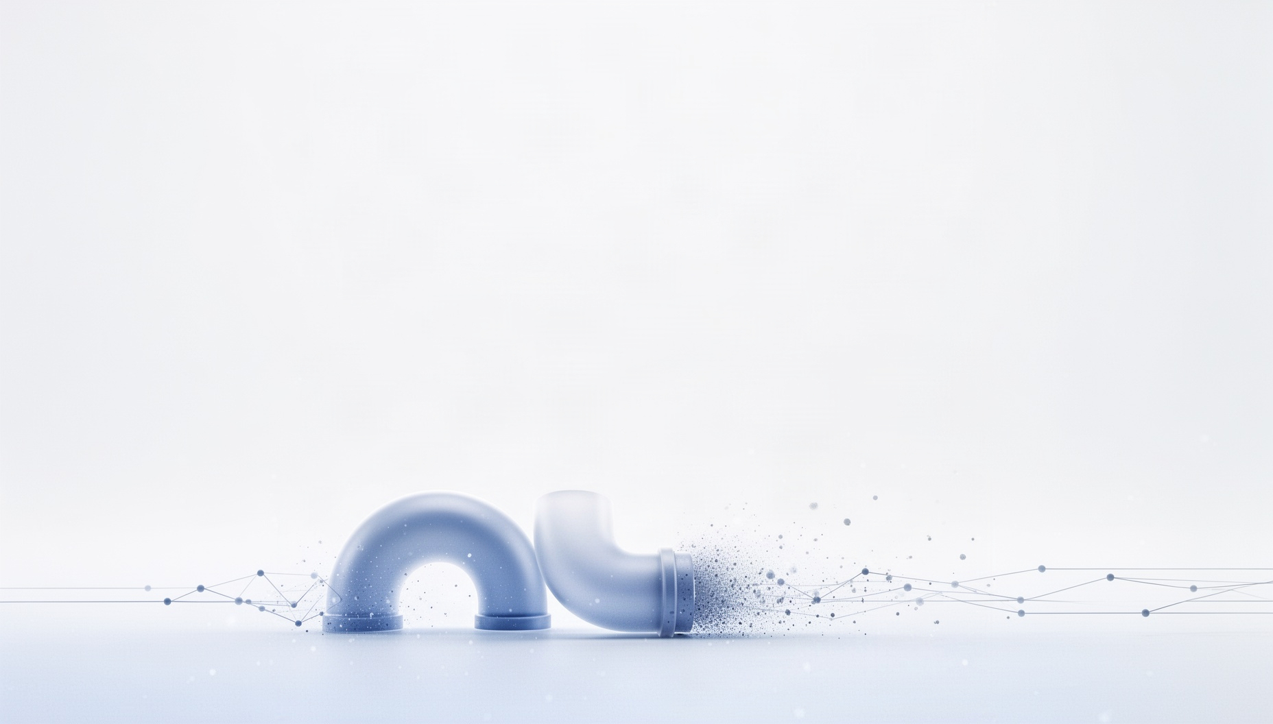 Industrial PowerPoint background with a holographic pipe elbow along the bottom edge, white