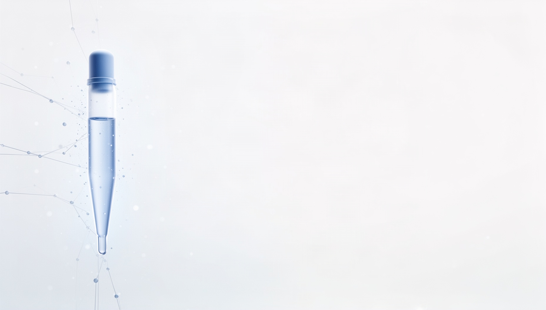 Science presentation background with a holographic transfer pipette on the left edge, white